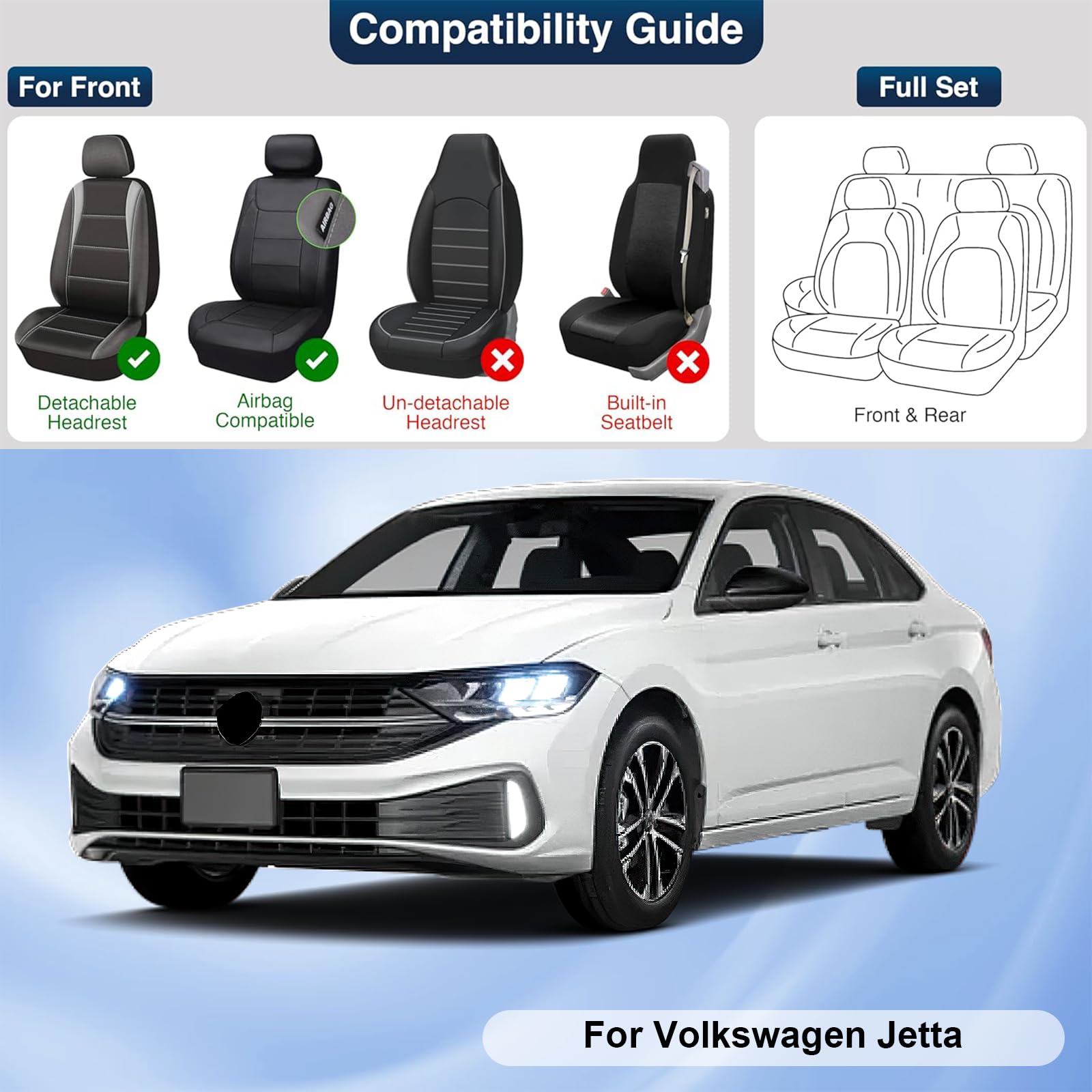 Premium Leather Car Seat Covers for Volkswagen Jetta 2000-2025 - Universal Anti-Slip Design Fits Most Sedans, SUVs & Trucks - Black Red Bars Pattern - Perfect for Daily Commute, Road Trips & Vehicle Protection - Great for Office Workers, Family Travel & Long Distance Driving