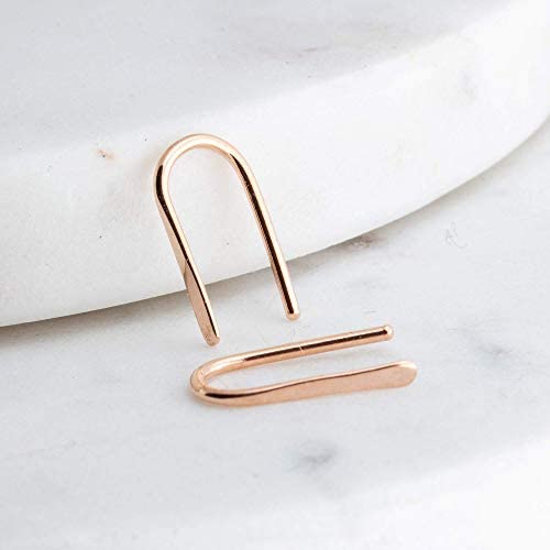 Lightweight Teardrop Hoop Earrings for Women - 14K Rose Gold Filled Small Oval Pull Through Piercing Earrings (20 Gauge, Hammered Finish) - Perfect for Everyday Wear, Date Nights & Gift Giving