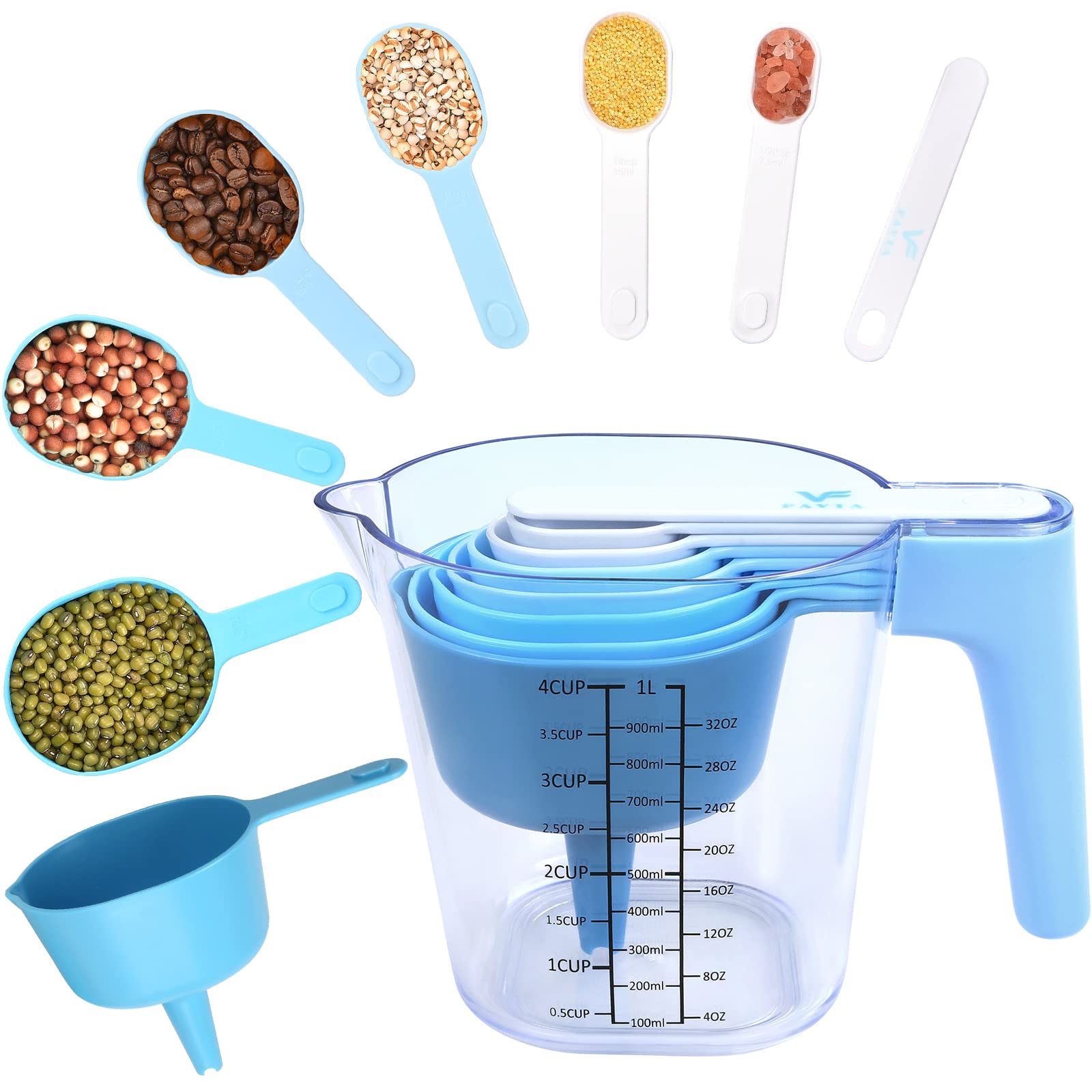 FAVIA 10-Piece Measuring Cups and Spoons Set - BPA Free, Dishwasher Safe Plastic Kitchen Measuring Tools for Liquid & Dry Ingredients | Perfect for Baking, Cooking & Meal Prep (Blue)