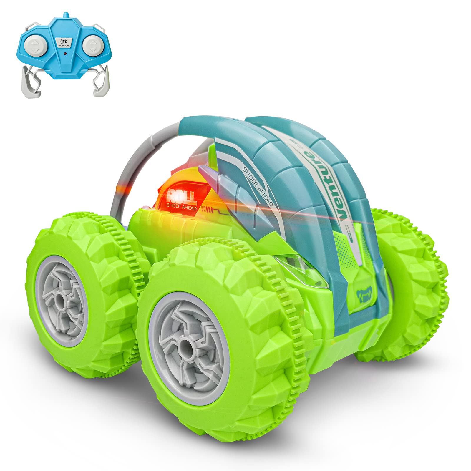 INVINZER Remote Control Stunt Car - 360° Flips & Rolls RC Toy Car with LED Lights for Kids Ages 6-12 | High-Speed Hobby RC Race Car for Boys & Girls (Green) | Perfect for Indoor & Outdoor Play, Birthday Gifts, and Backyard Racing