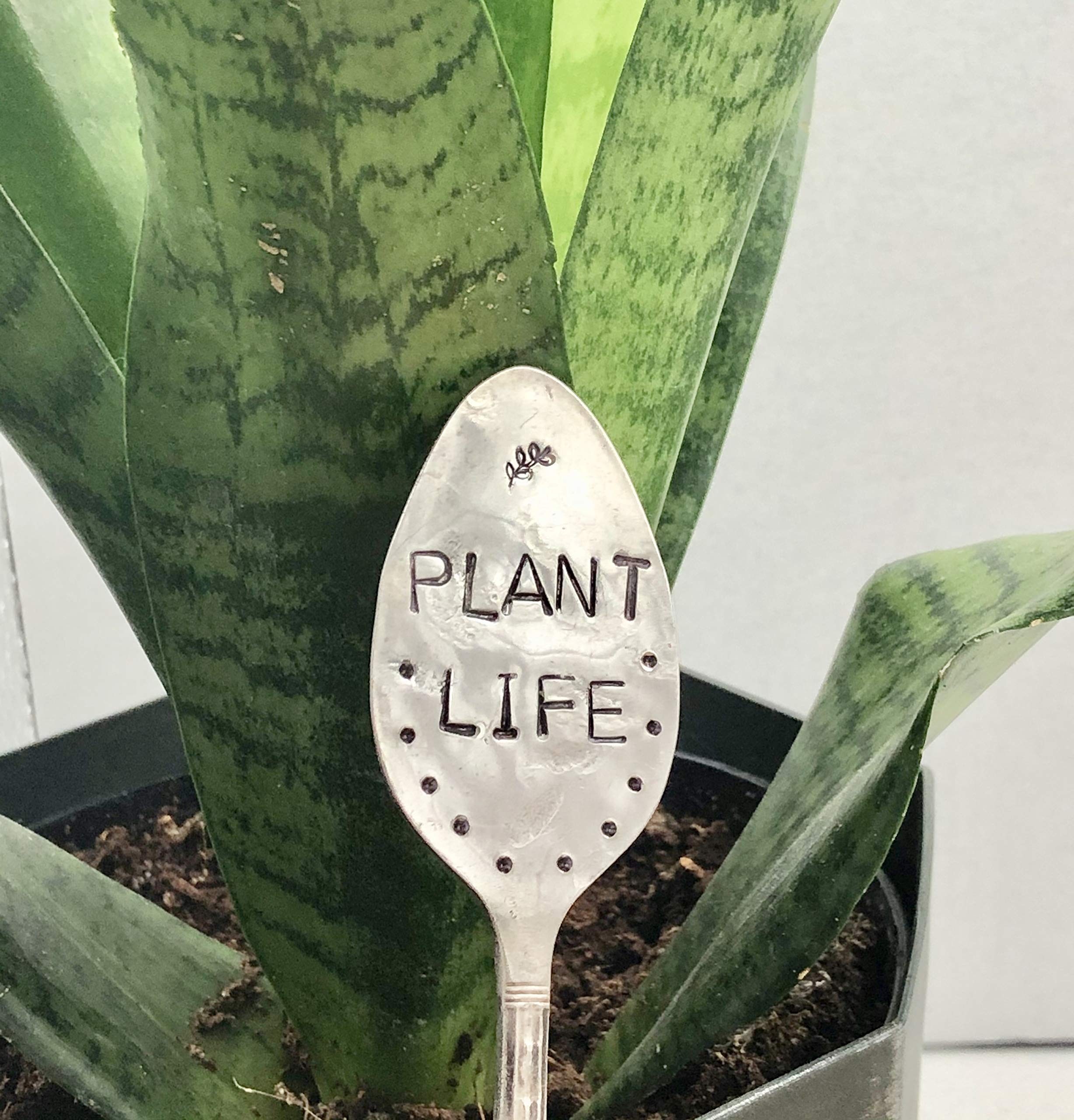 Silver Plated Spoon Garden Marker - Hand Stamped Plant Sign for Flower Pots, Herbs & Indoor Plants | Perfect for Herb Gardens, Succulent Arrangements & Outdoor Plant Labeling