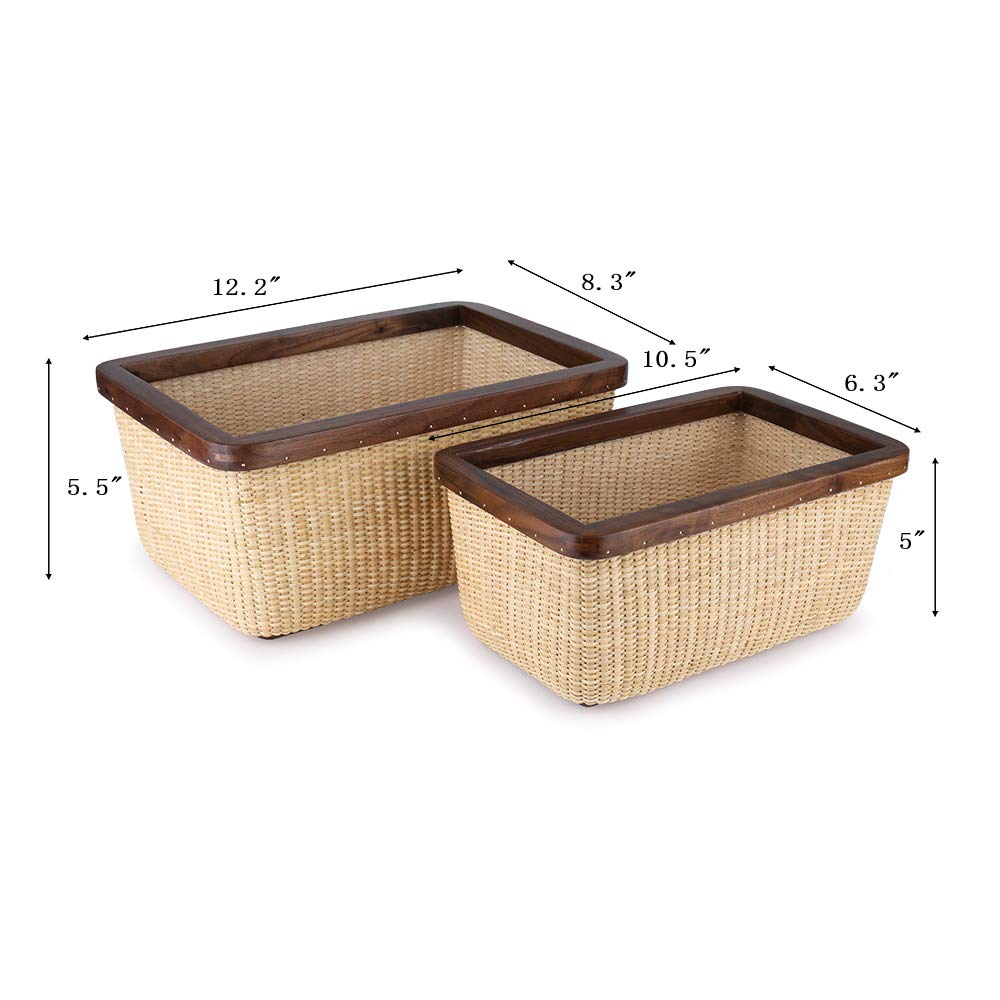 Nantucket Basket - Handwoven Rattan & Solid Wood Storage Basket for Jewelry, Fruits & Home Decor | Modern Square Woven Box for Living Room, Table & Organizing