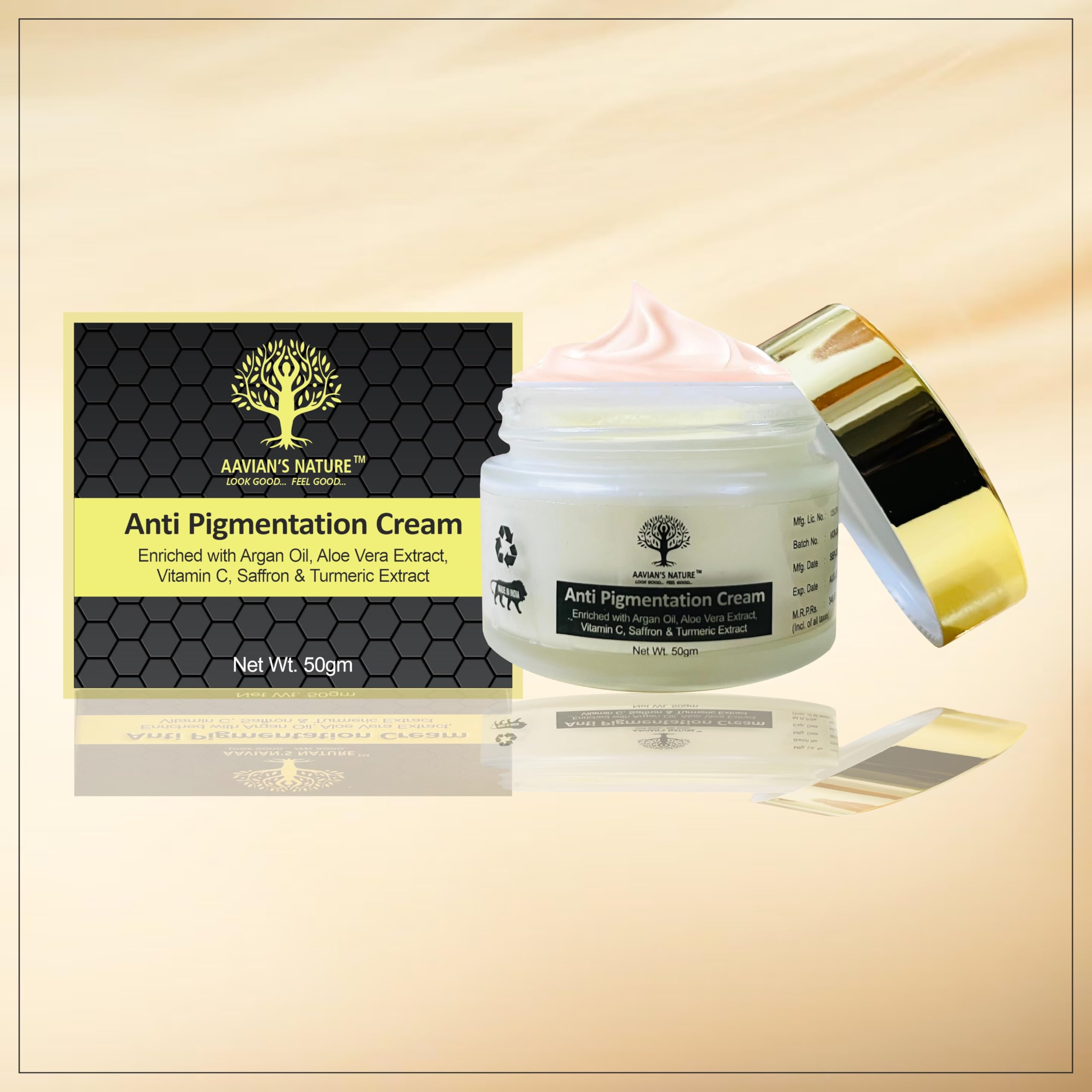 Aavian's Anti-Pigmentation Face Cream with Argan Oil, Aloe Vera & Vitamin C – 50g Brightening Treatment for Dark Spots & Uneven Skin Tone | Perfect for Daily Skincare Routine & Nighttime Repair