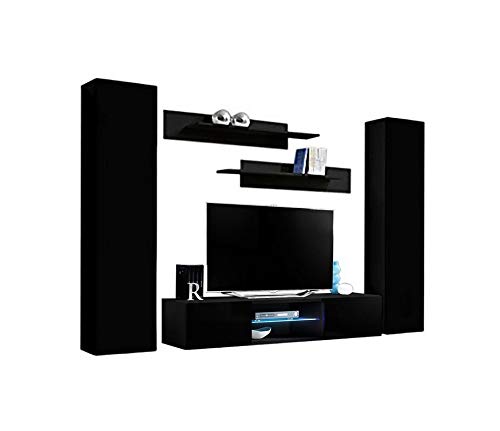 Modern Wall-Mounted TV Stand with Storage Shelves & LED Lights - 33
