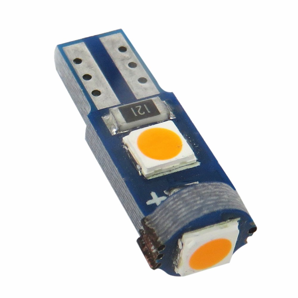 10pcs Amber/Yellow T5 3030-3SMD LED Wedge Bulbs - CANBUS Error Free Automotive Cluster Lights - Compatible with Ford BMW Honda - Perfect for Dashboard Gauge Panel & Instrument Cluster Lighting