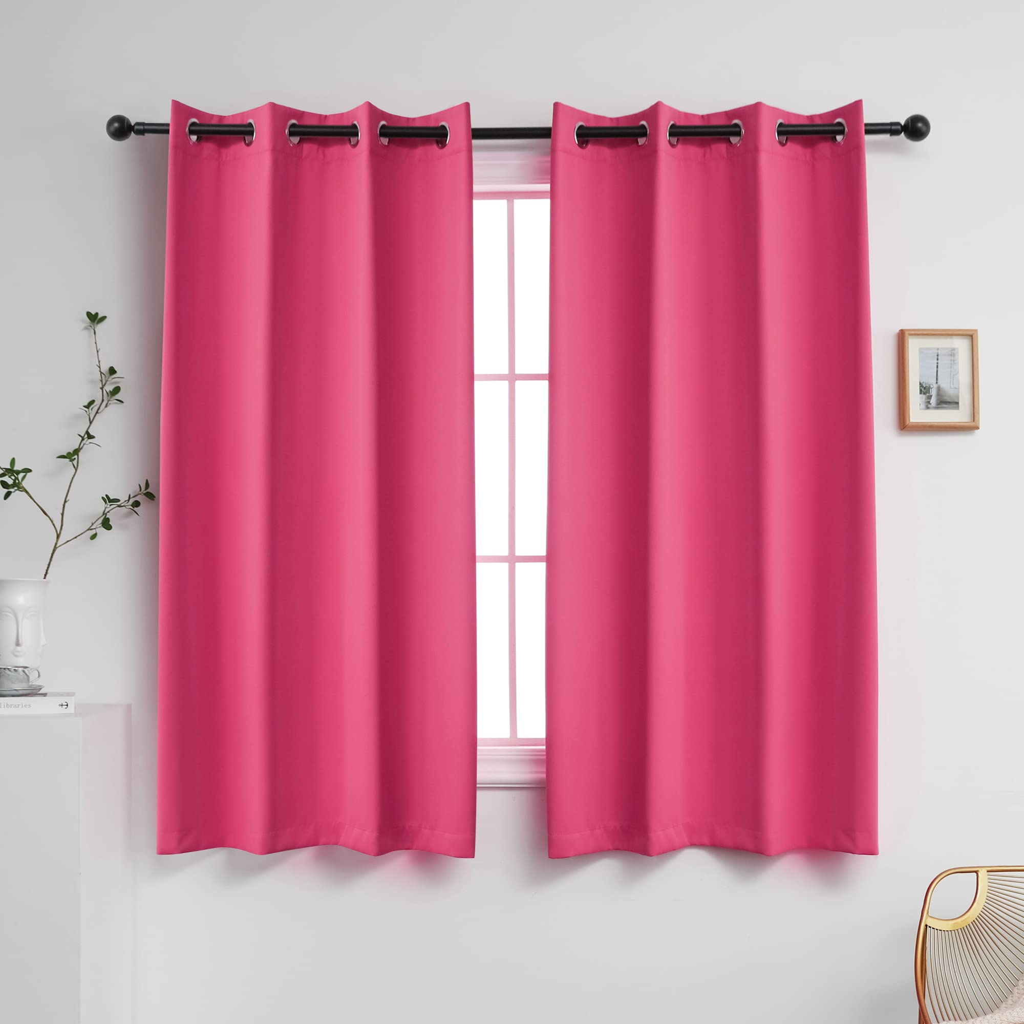 **YGO Hot Pink Blackout Curtains for Girls Bedroom - 52x63 Inches, 2 Panels, Thermal Insulated, Light Blocking, Grommet Top - Perfect for Kids Room, Nursery, Dorm & Home Decor**