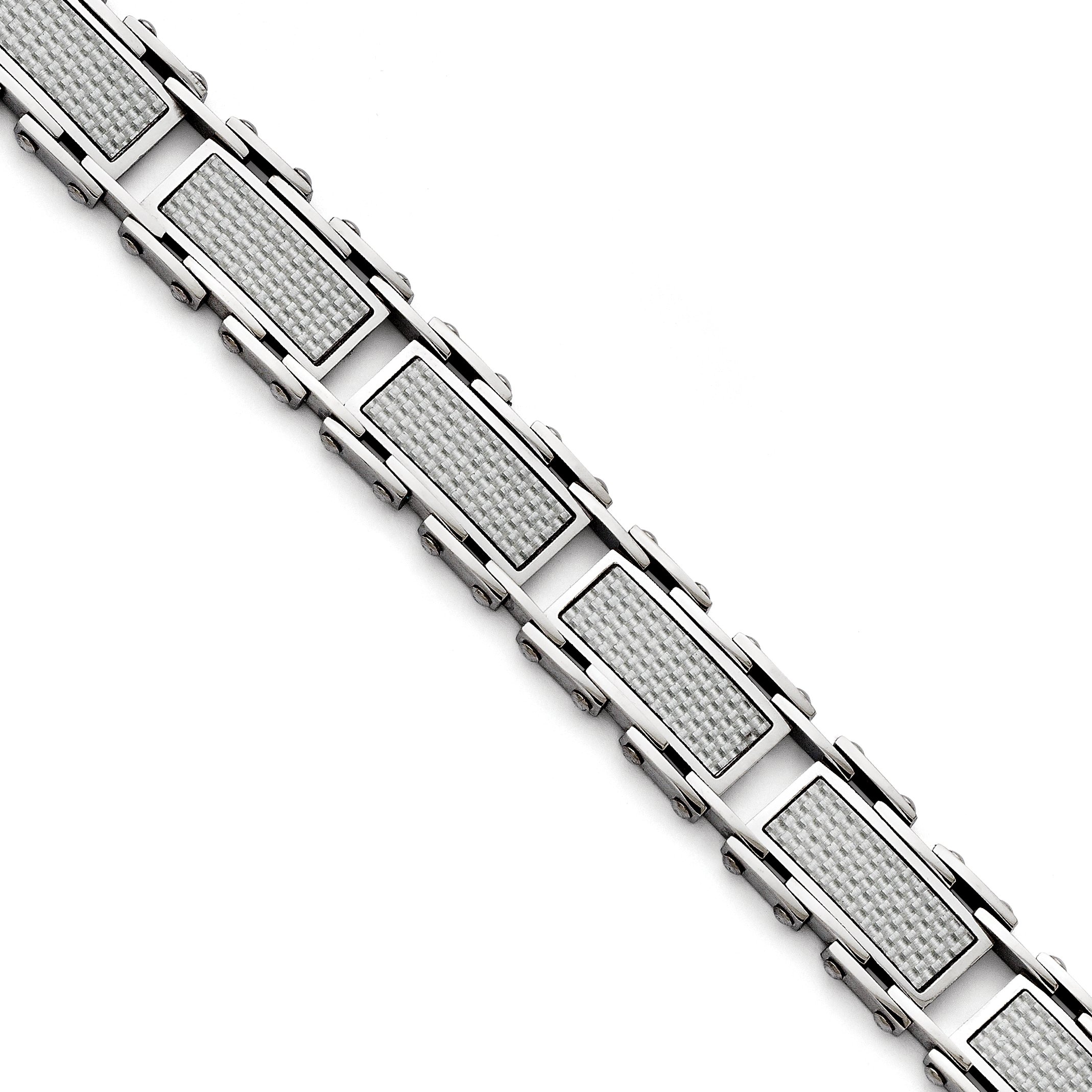 Premium Stainless Steel Grey Carbon Fiber Inlay Polished Bracelet for Men - Elegant & Durable Watch Band for Business, Casual & Formal Occasions