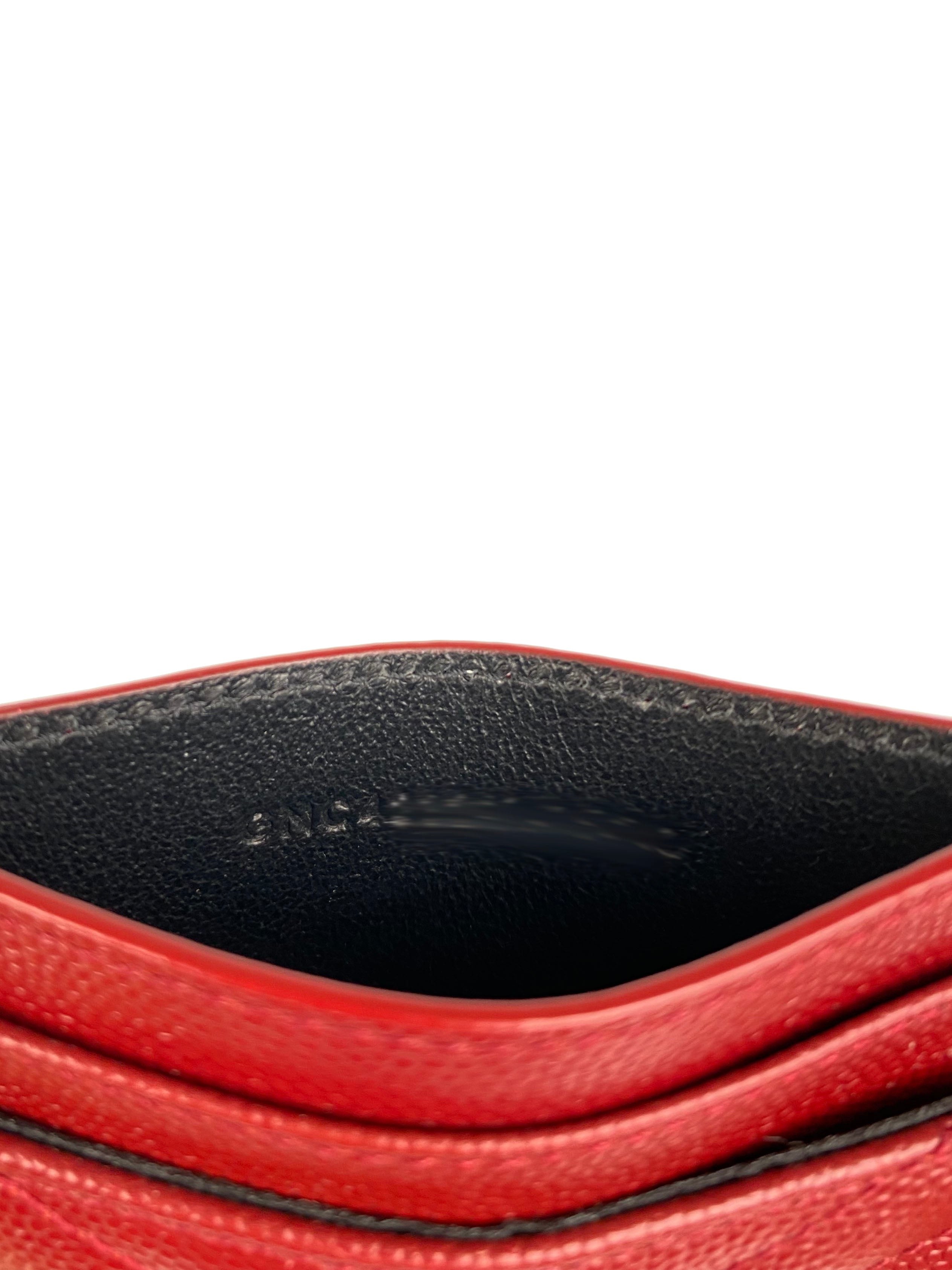 Saint Laurent Red Leather Card Holder - Slim RFID Blocking Wallet for Credit Cards & IDs | Perfect for Travel, Business & Everyday Use