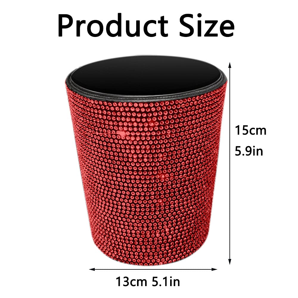 Sparkling Diamond Car Trash Can - Glitter Hanging Garbage Bin with Lid, Multifunctional Organizer Storage Box for Vehicles (Red) - Perfect for Road Trips, Commuting & Keeping Your Car Clean