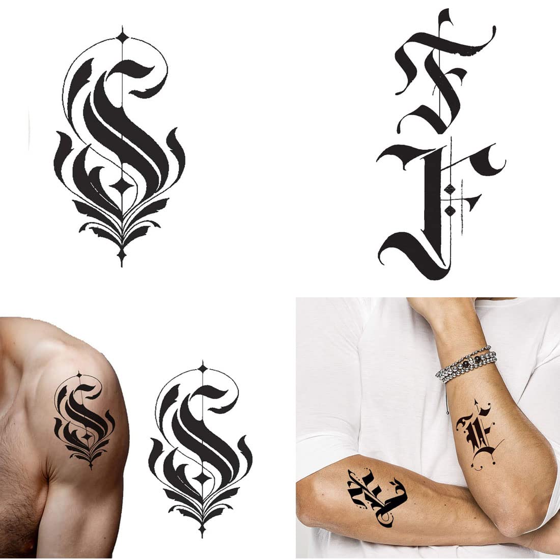 Waterproof Temporary Letter Tattoos for Boys & Girls - FS Name Initial Tattoo Stickers (Pack of 2) | Perfect for Parties, Festivals & Summer Beach Fun