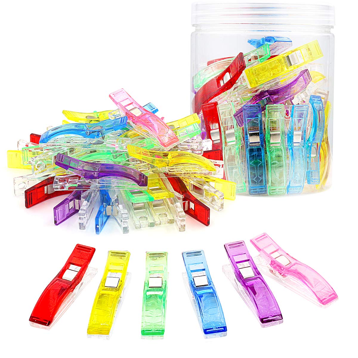 Coideal Large Sewing Fabric Clips - 60 Pcs Jumbo Quilting Clips with Plastic Storage Box, Assorted Bright Colors (Multicolored) - Perfect for Quilting, Sewing, Crafting & DIY Projects