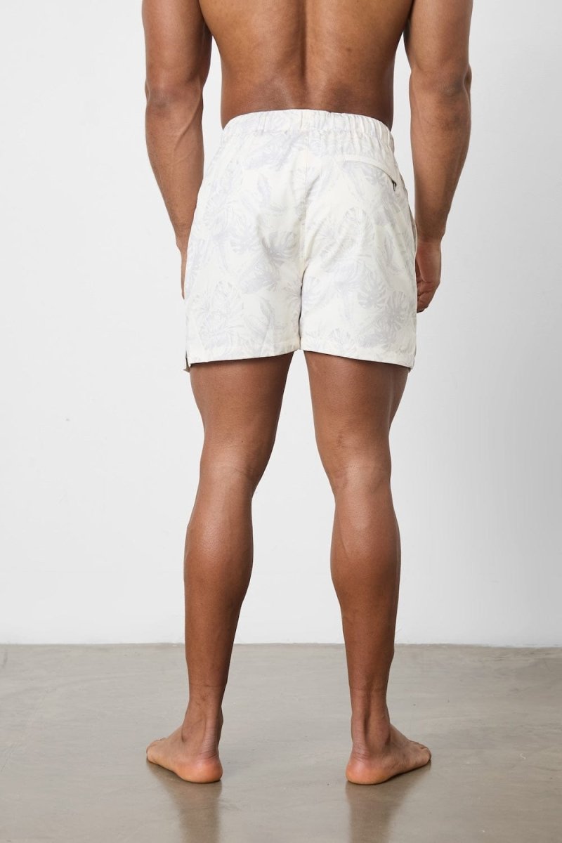 Stylish Printed Swim Shorts in Stone Faded Palm Pattern - Perfect for Beach Vacations, Pool Parties & Summer Getaways