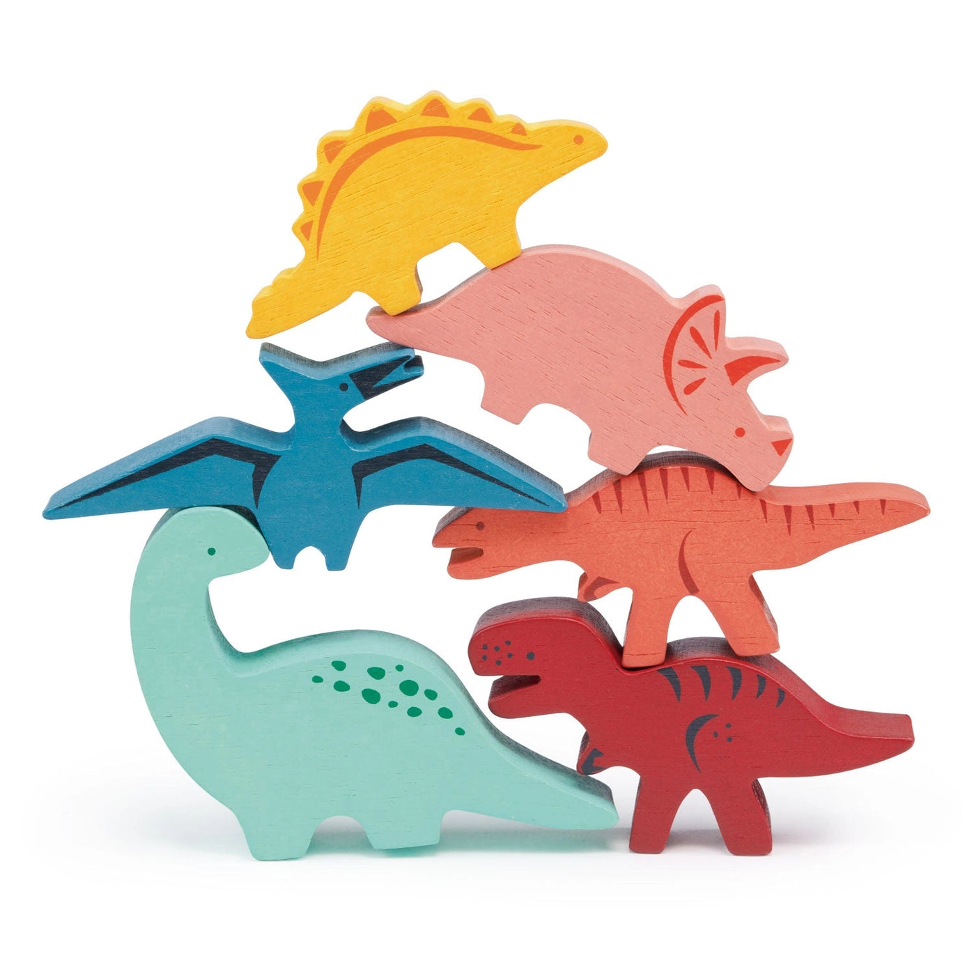 Happy Stacking Dinosaurs Wooden Toy Set - Montessori Learning & Educational Stacking Game for Toddlers & Kids - Perfect for Preschool, Daycare & Home Playtime