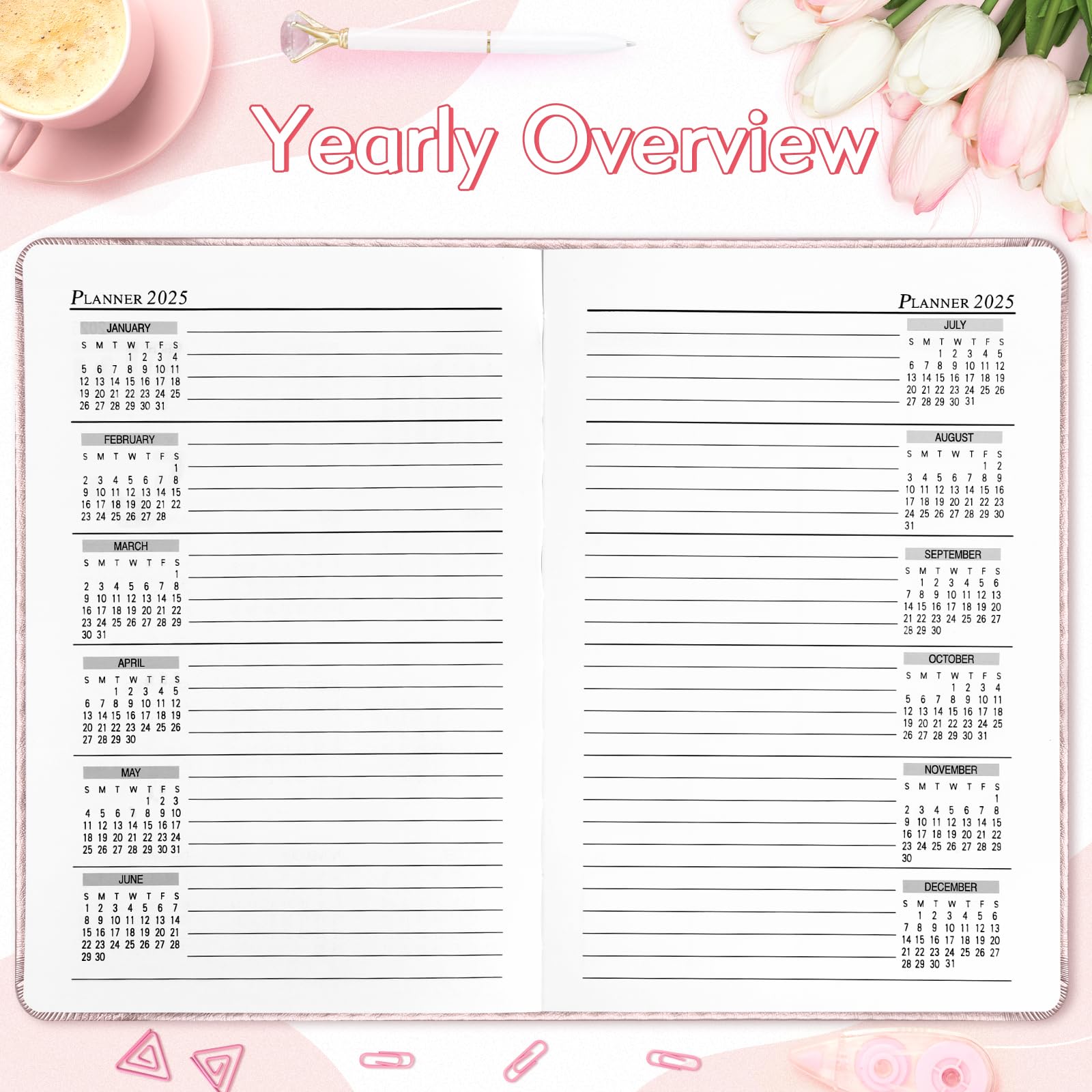 KESOTE 2025 Daily Hourly Planner - One Page Per Day, 5.7 x 8.3