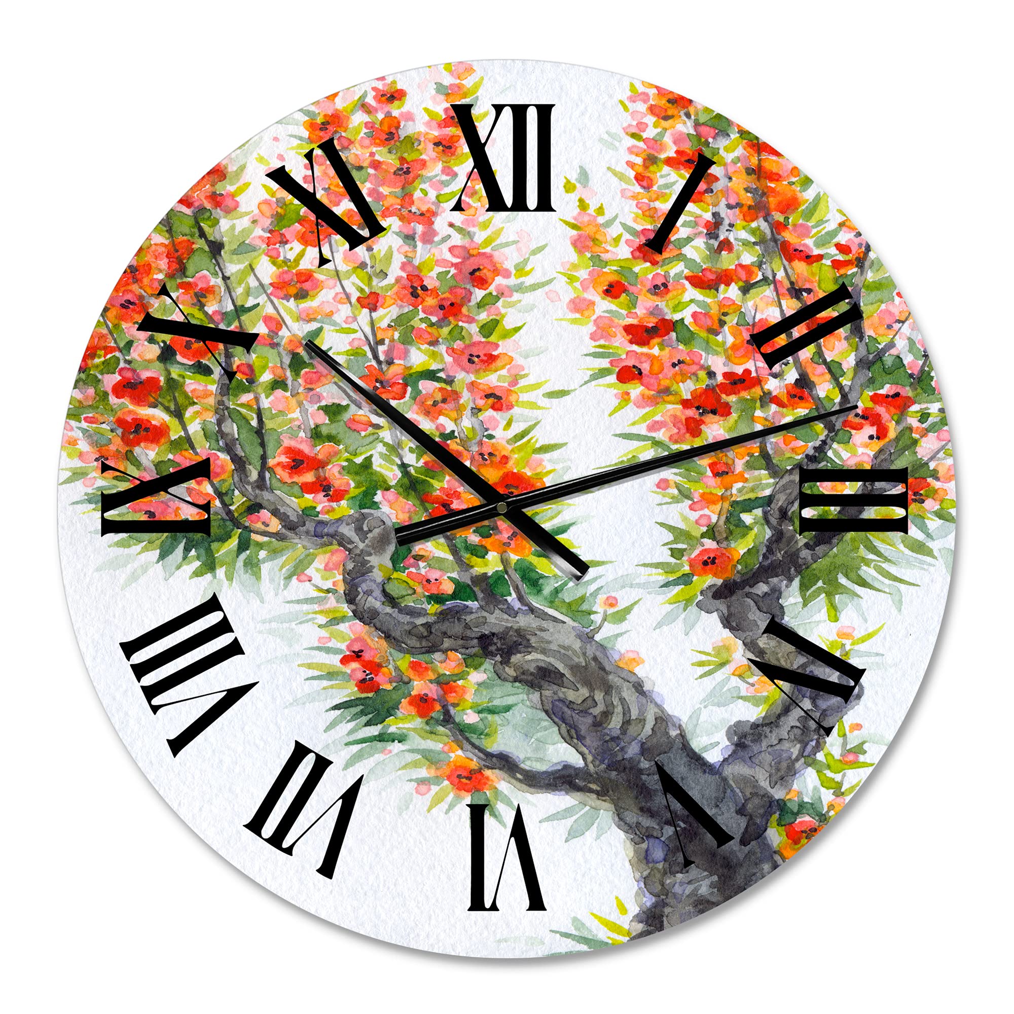 DesignQ Traditional Wall Clock - 'Blooming of an Old Tree in Spring II' Floral Botanical Large Wall Clock for Living Room, Bedroom, Office Decor | Perfect for Home, Office & Gift Giving