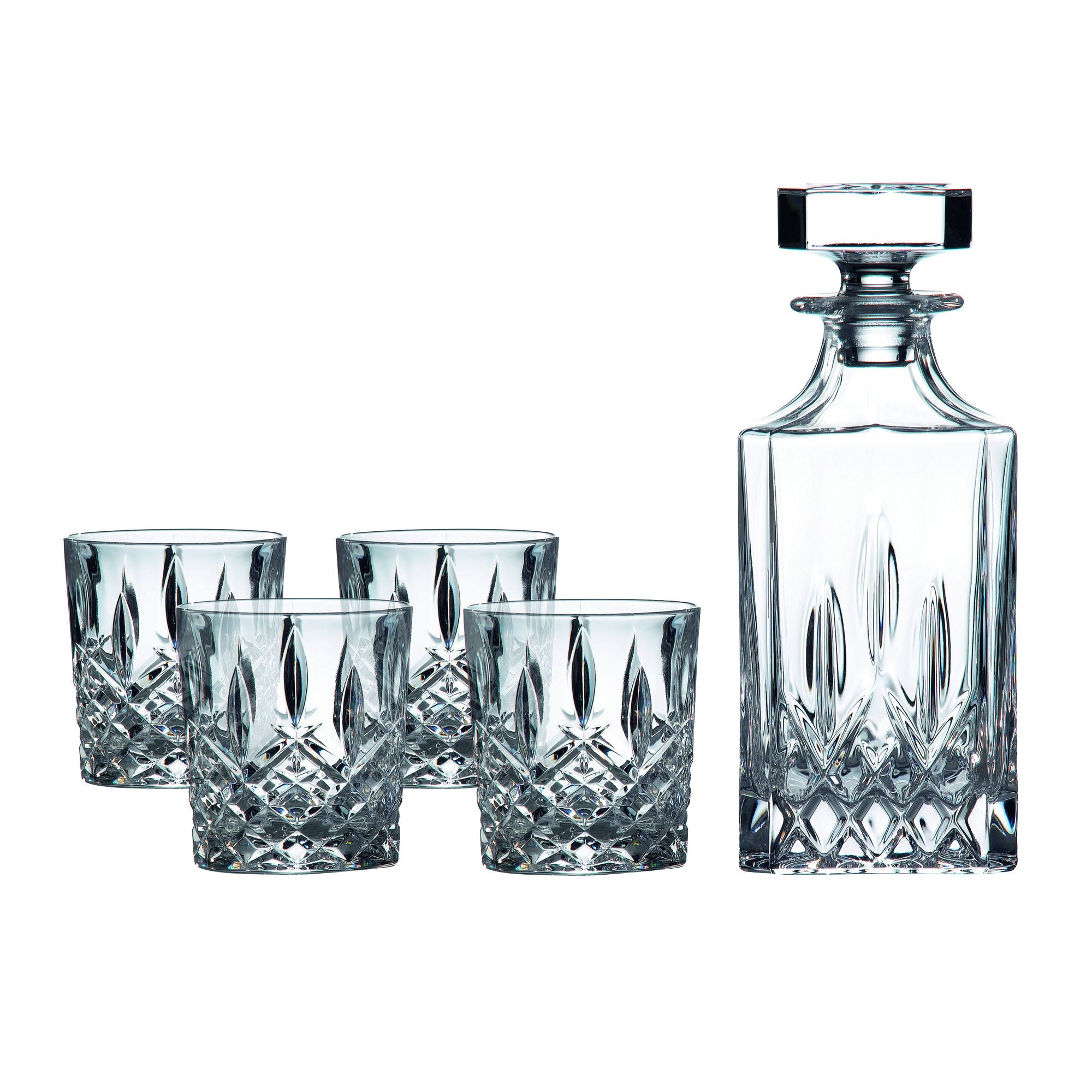 Royal Doulton 4-Piece Crystal Clear Spirit Decanter Set - Elegant Square Glass Decanters for Whiskey, Brandy & Liquor - Perfect for Home Bars, Gifts & Entertaining