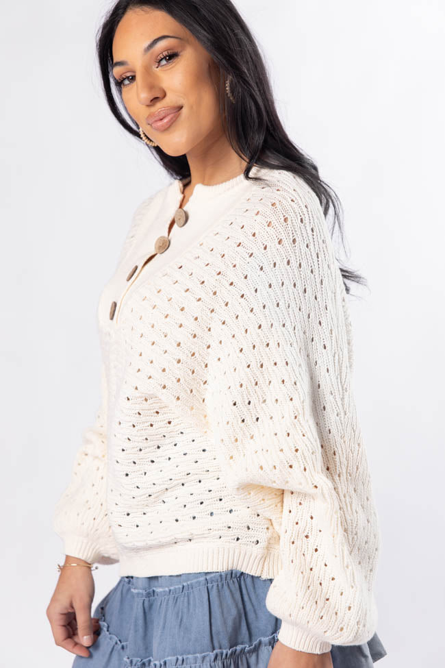 Waited For This Cream Open Knit Henley Sweater - Soft Casual Pullover for Women | Perfect for Fall Layering and Cozy Outfits