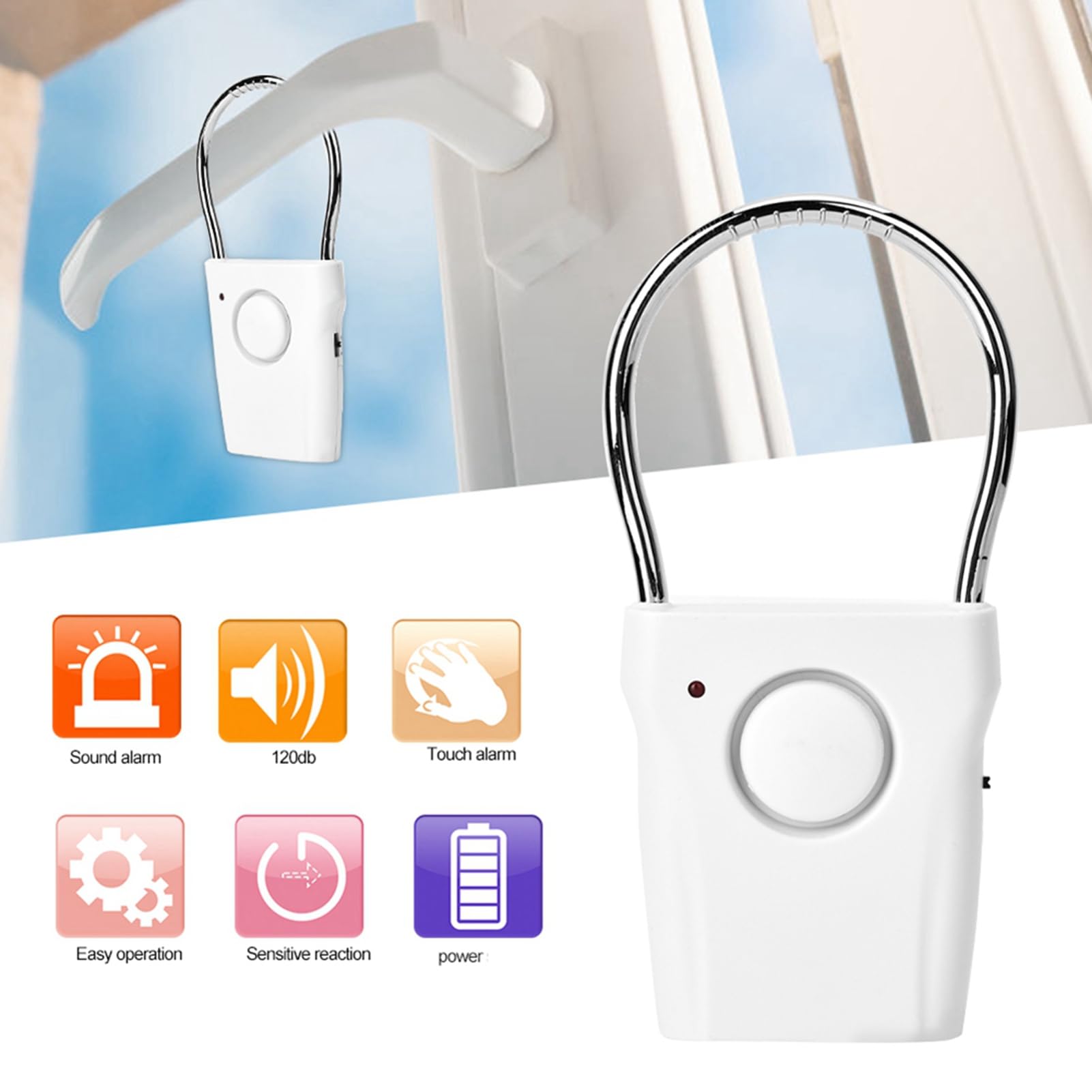 120dB Loud Door Handle Alarm - Security Door & Window Entry Alarm with Doorknob Sensor for Home Security & Child Safety | Perfect for Apartments, Dorms, and Vacation Rentals