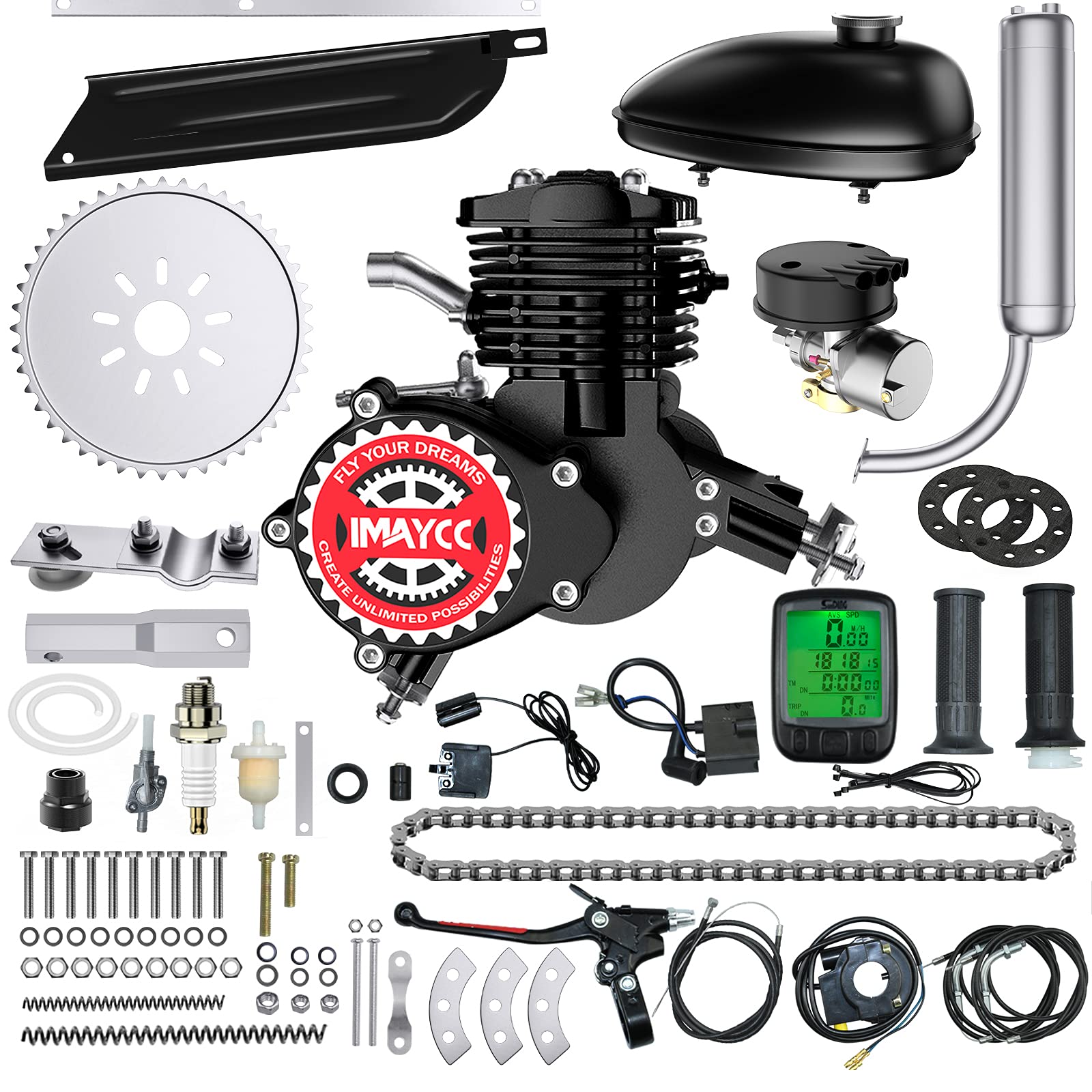 IMAYCC 80cc 2-Stroke Motorized Bike Conversion Kit - Gas Bicycle Engine Kit with Digital Speedometer for 26-28 Inch Bikes | Perfect for Commuting, Off-Road Adventures & DIY Bike Projects