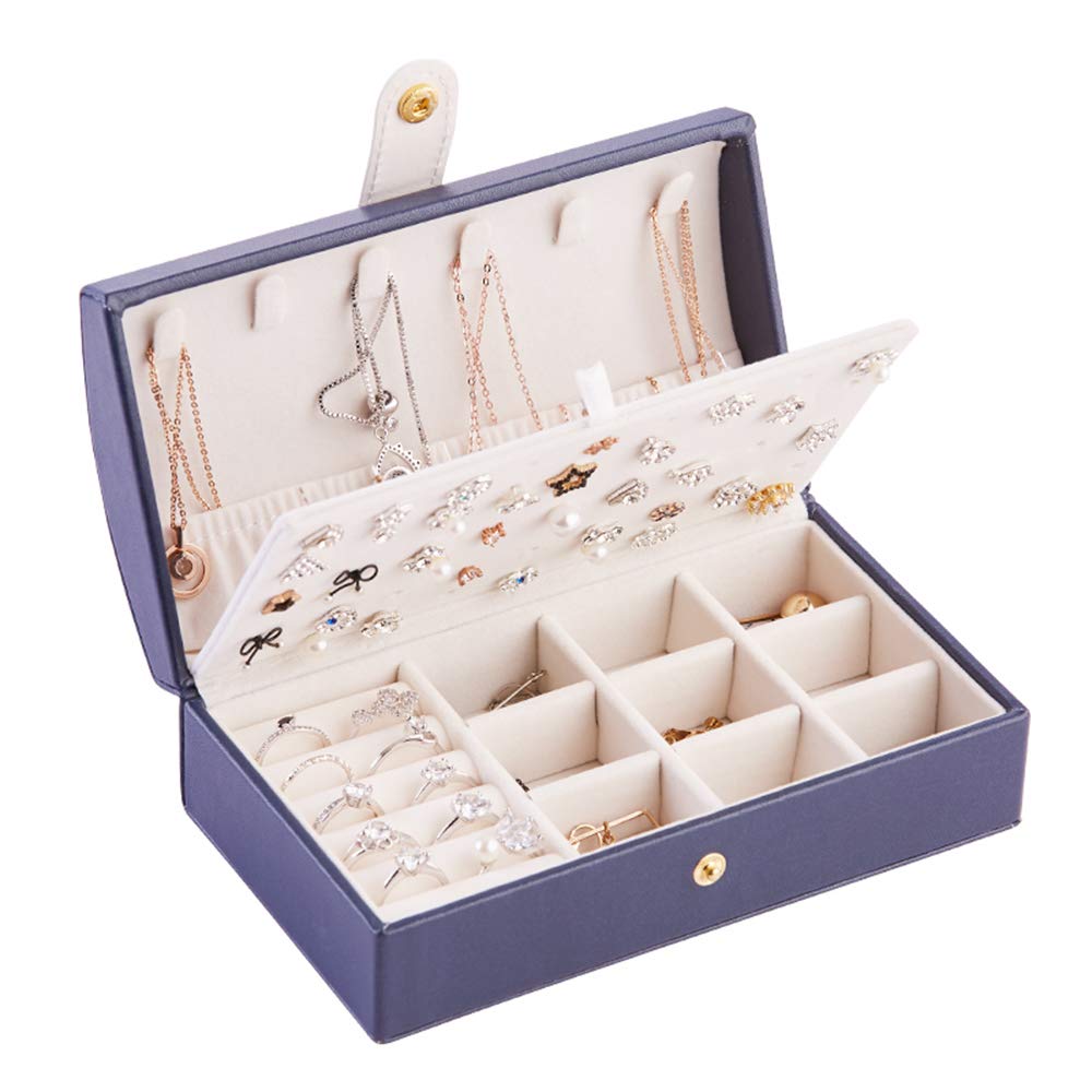 Fullgaden Jewelry Organizer Box - 2-Layer Travel Jewelry Storage Case with Synthetic Leather for Necklaces, Rings & Accessories - Perfect Gift for Women (Navy Blue) | Great for Travel, Home Decor & Gift Giving