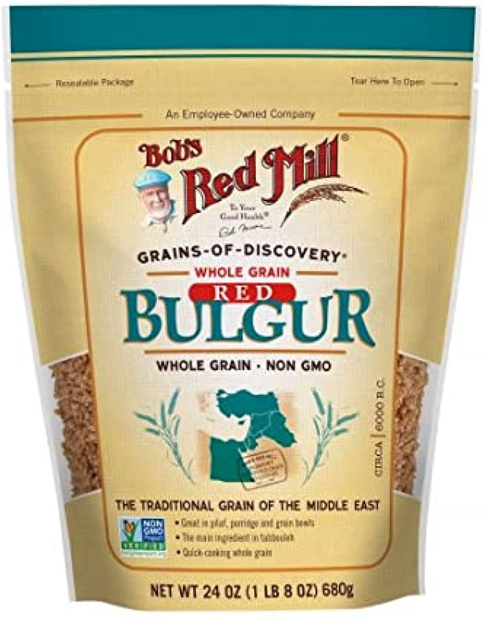 Bob's Red Mill Whole Grain Red Bulgur - 24oz (680g) | Non-GMO, High Fiber, Vegan | Perfect for Salads, Pilafs & Mediterranean Dishes