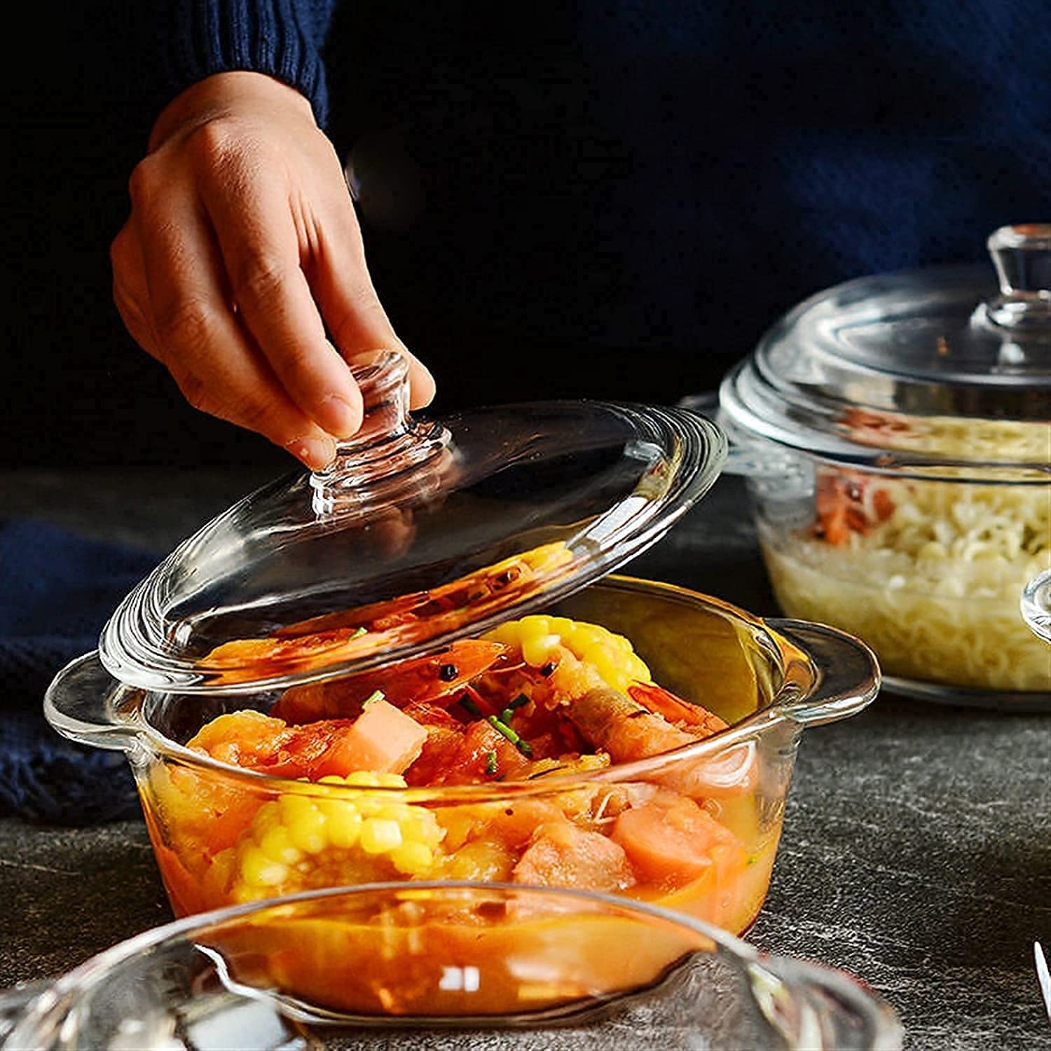 Microwave Safe Glass Bowl Set with Tempered Glass Lid - 1000ml Rice & Dinner Serving Bowl - Durable & Heat-Resistant for Meal Prep, Leftovers & Food Storage - Perfect for Family Dinners, Parties & Everyday Use