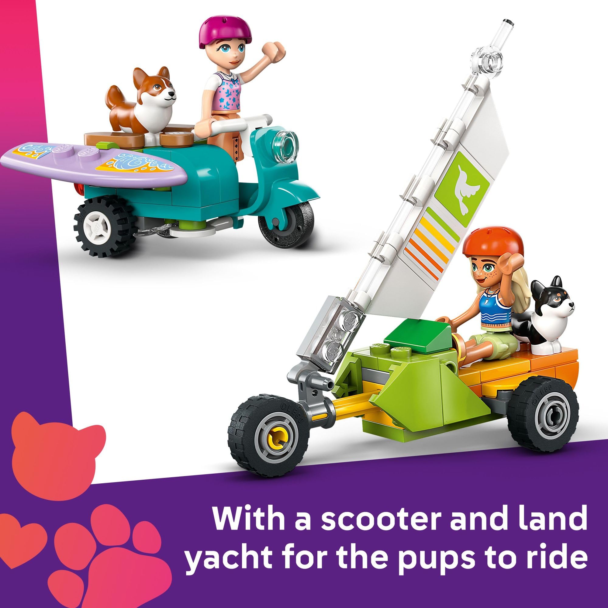 LEGO Friends Surfing Dogs and Scooter Adventure Building Toy Set - Creative Pretend Play for Kids Ages 6+ with 2 Minidolls & 2 Corgi Dogs - Perfect Easter Basket Gift, Birthday Present & STEM Learning Activity - Model 42641 - Great for Imaginative Play, Dog Lovers & Family Bonding Time