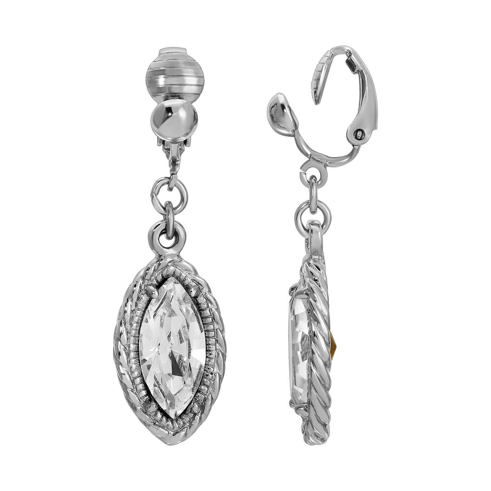 1928 Vintage Crystal Clip-On Earrings for Women – Elegant Navette Shaped Jewelry for Parties, Weddings & Special Occasions