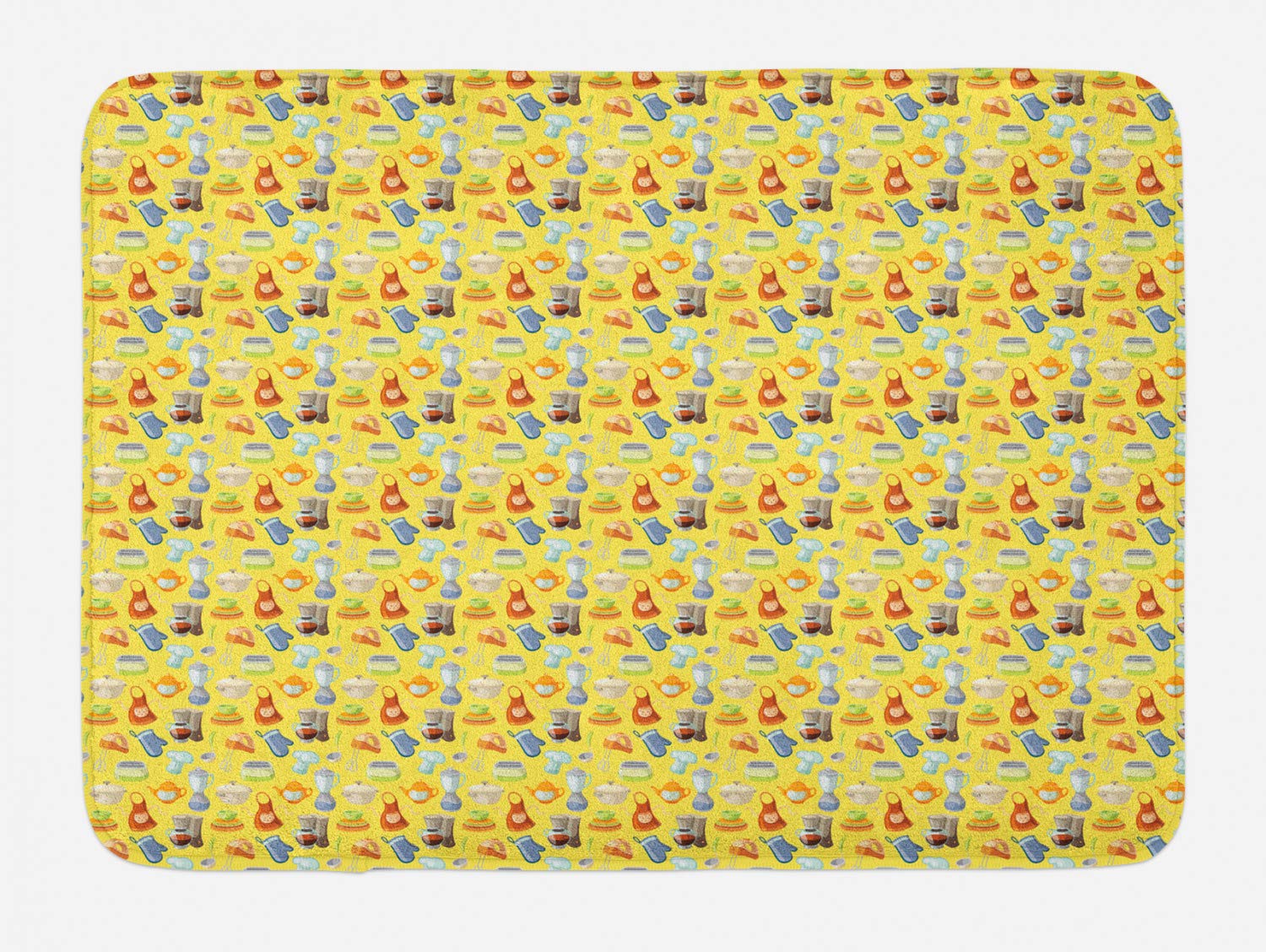 Ambesonne Non-Slip Plush Bath Mat - Colorful Yellow Pattern, Soft & Absorbent, 30.2
