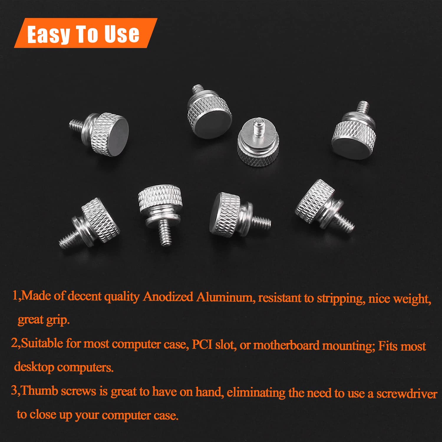 20-Pack 6-32 Thread Silver Anodized Aluminum Thumb Screws for PC Case, Cover, Power Supply & Hard Drives - Secure & Easy Installation for Computer Builds & Upgrades