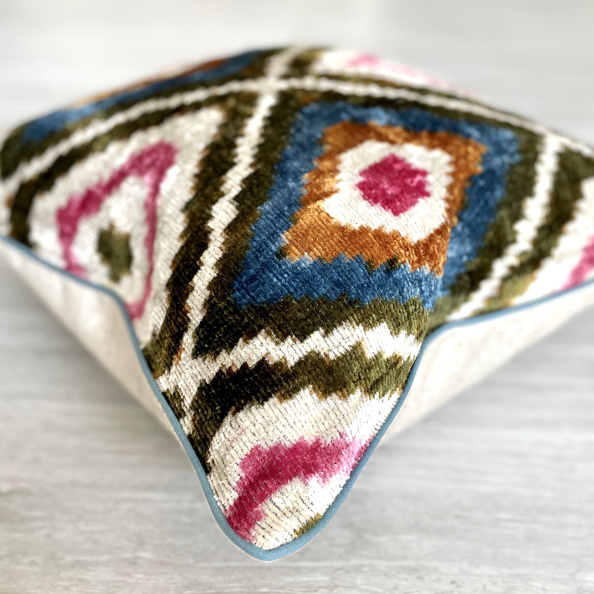 Velvet Ikat Cushion Cover | Aztec Bohemian Throw Pillow for Sofa, Bed & Home Decor - Perfect for Living Room, Bedroom & Boho Chic Interior Design