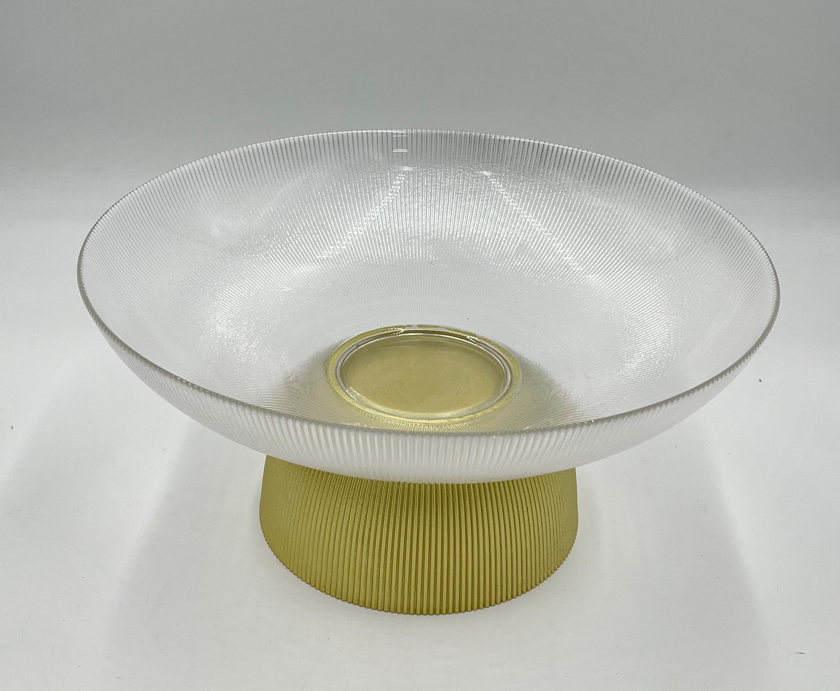 13.75x7.5 Inch Large Gray and Gold Footed Glass Bowl - Elegant Serving Bowl for Fruit, Salad, Desserts, and Centerpiece Decor
