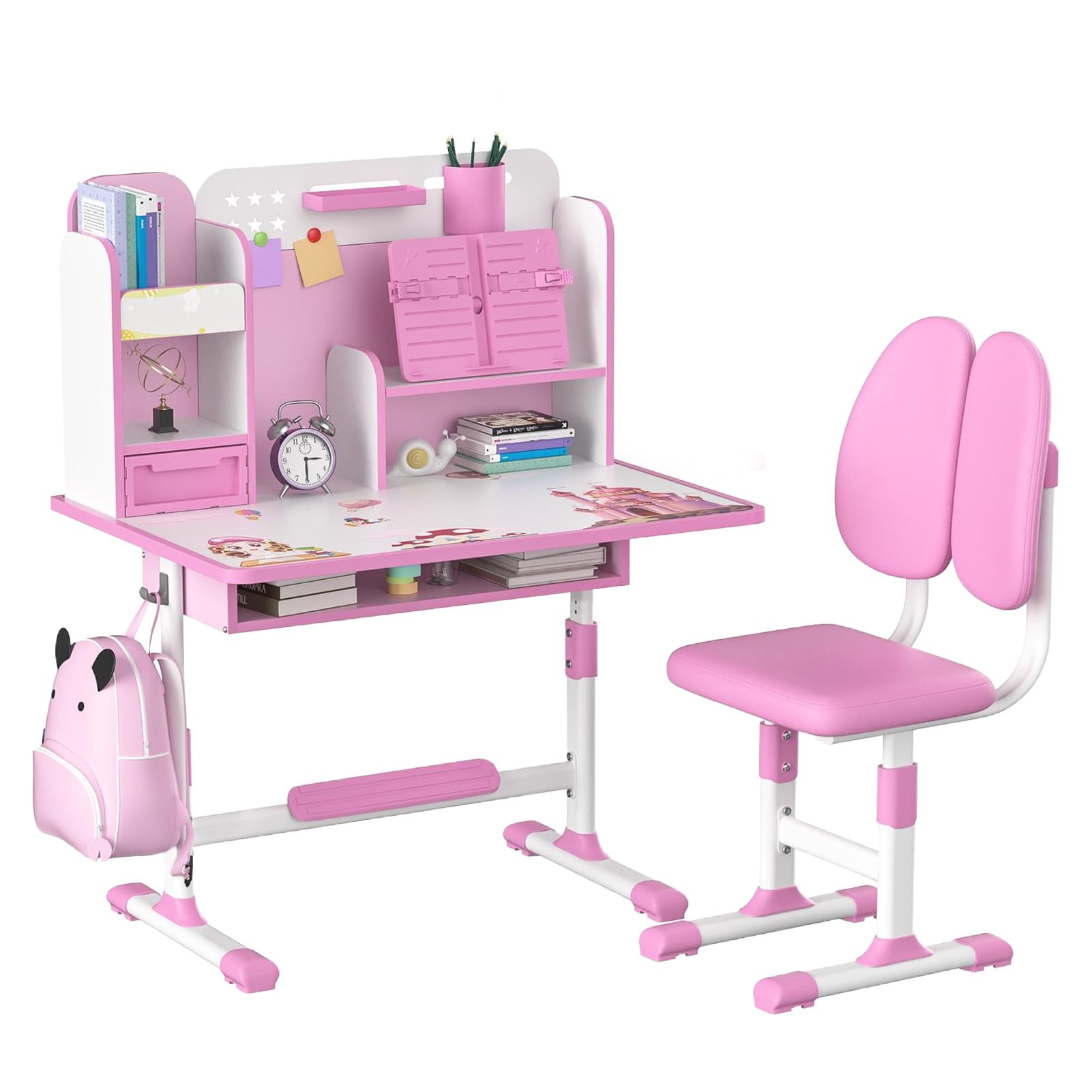 Adjustable Height Kids Desk and Chair Set with Widened Desktop & Storage Drawer - Ergonomic Study Table for Boys & Girls - Perfect for Homework, Online Learning & Small Spaces