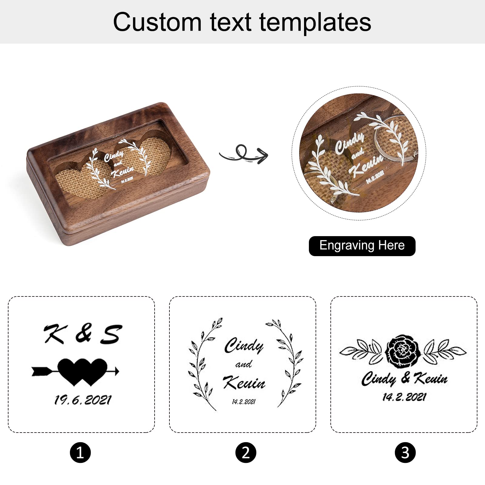 Engraved Wood Ring Box for Wedding & Engagement - Custom Double Jewelry Gift Box for Bride & Groom - Perfect for Ceremony, Proposal & Anniversary Gifts (Style 2)