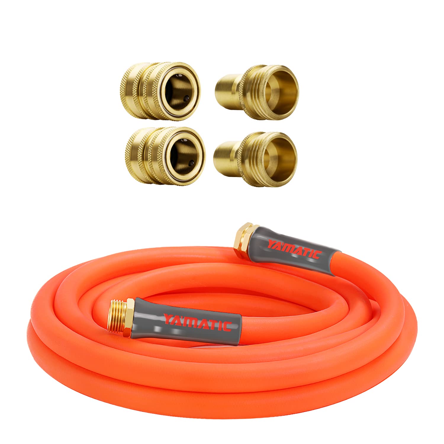 YAMATIC 5/8 in x 10 ft Ultra Flexible Garden Hose with Solid Brass Quick Connect Set - Perfect for Watering Plants, Washing Cars & Outdoor Cleaning