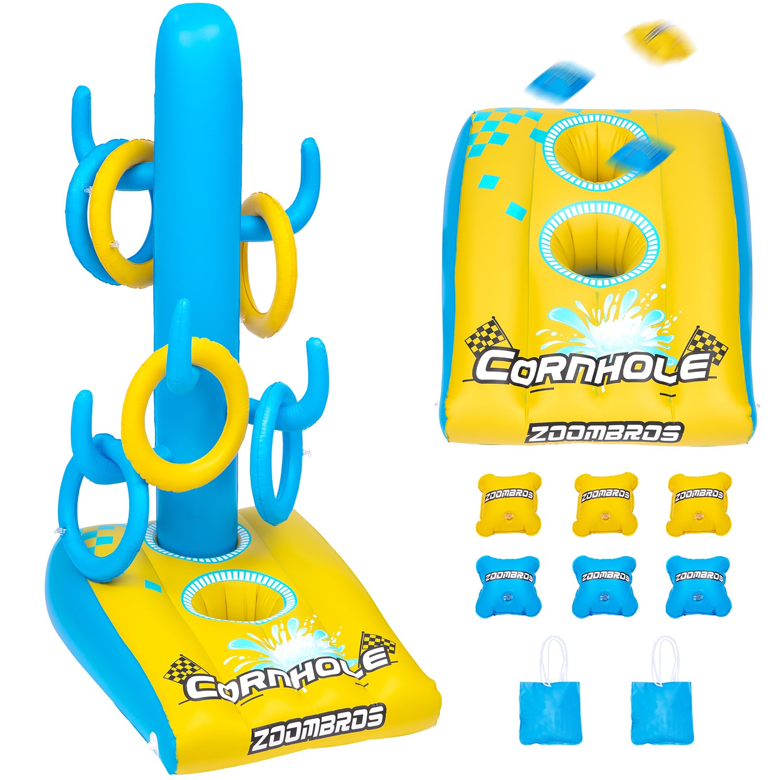 2-in-1 Inflatable Cornhole & Ring Toss Game Set with 6 Bean Bags - Floating Pool Party Games for Adults, Teens and Family - Perfect for Backyard BBQs, Beach Outings and Summer Pool Parties