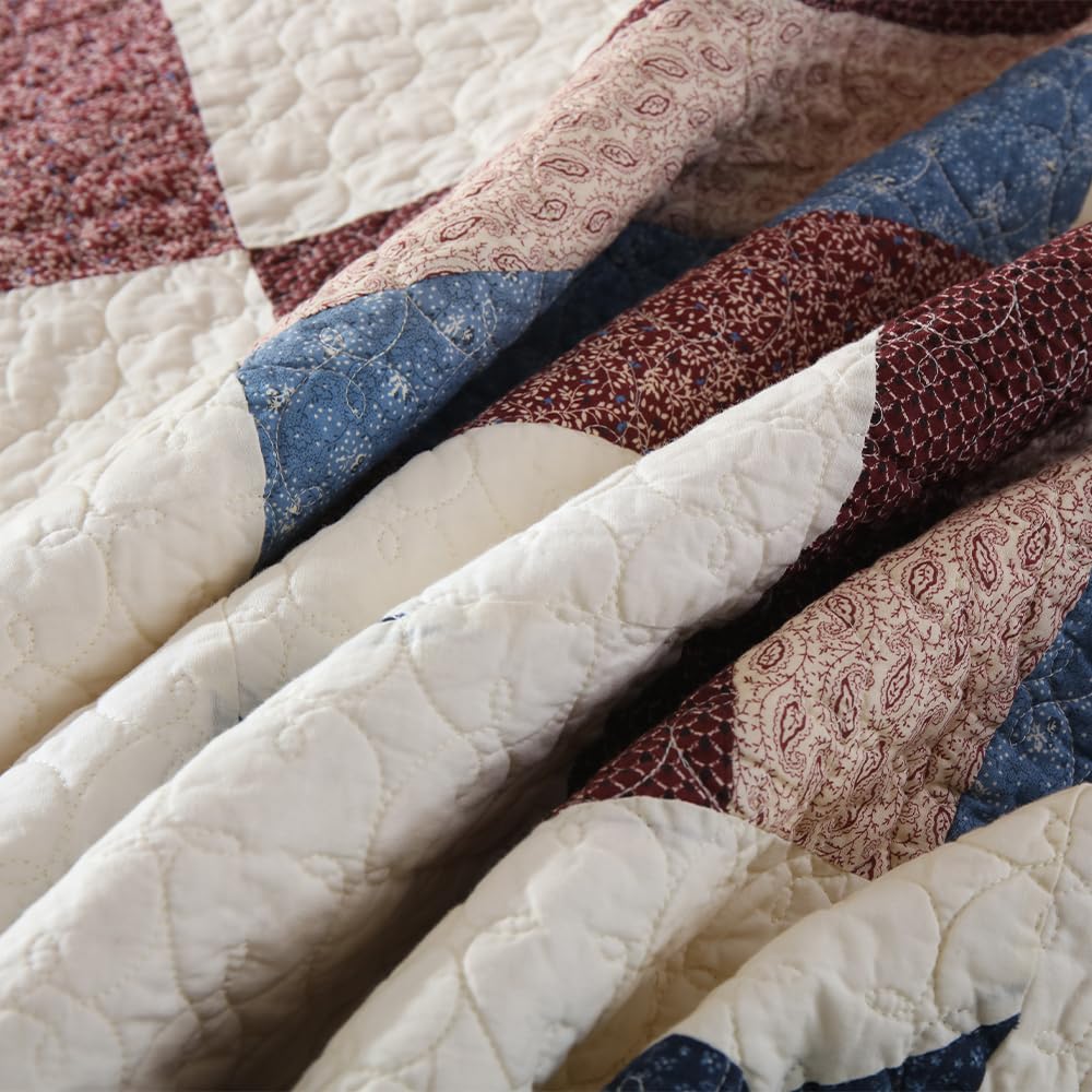 3-Piece Cotton Reversible Quilt Set - All Season King Size Bedspread with Mediterranean Star Pattern for Boys | Soft & Breathable Bedding for Kids' Room, Guest Bed, Dorm