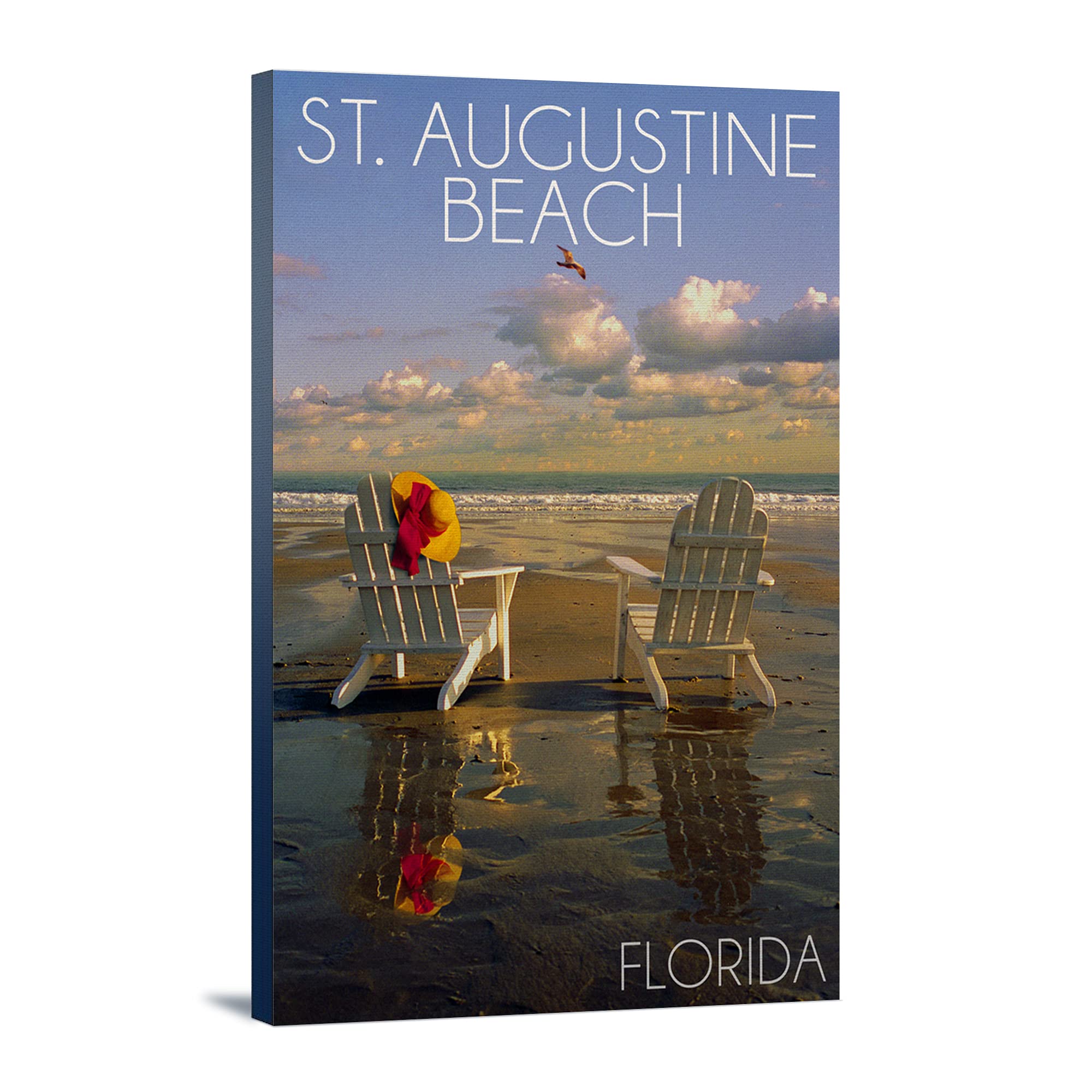Lantern Press St. Augustine Florida Beach Adirondack Chairs Wall Art - 16x24 Wrapped Canvas Print for Coastal Home Decor, Living Room & Bedroom Wall Decor
