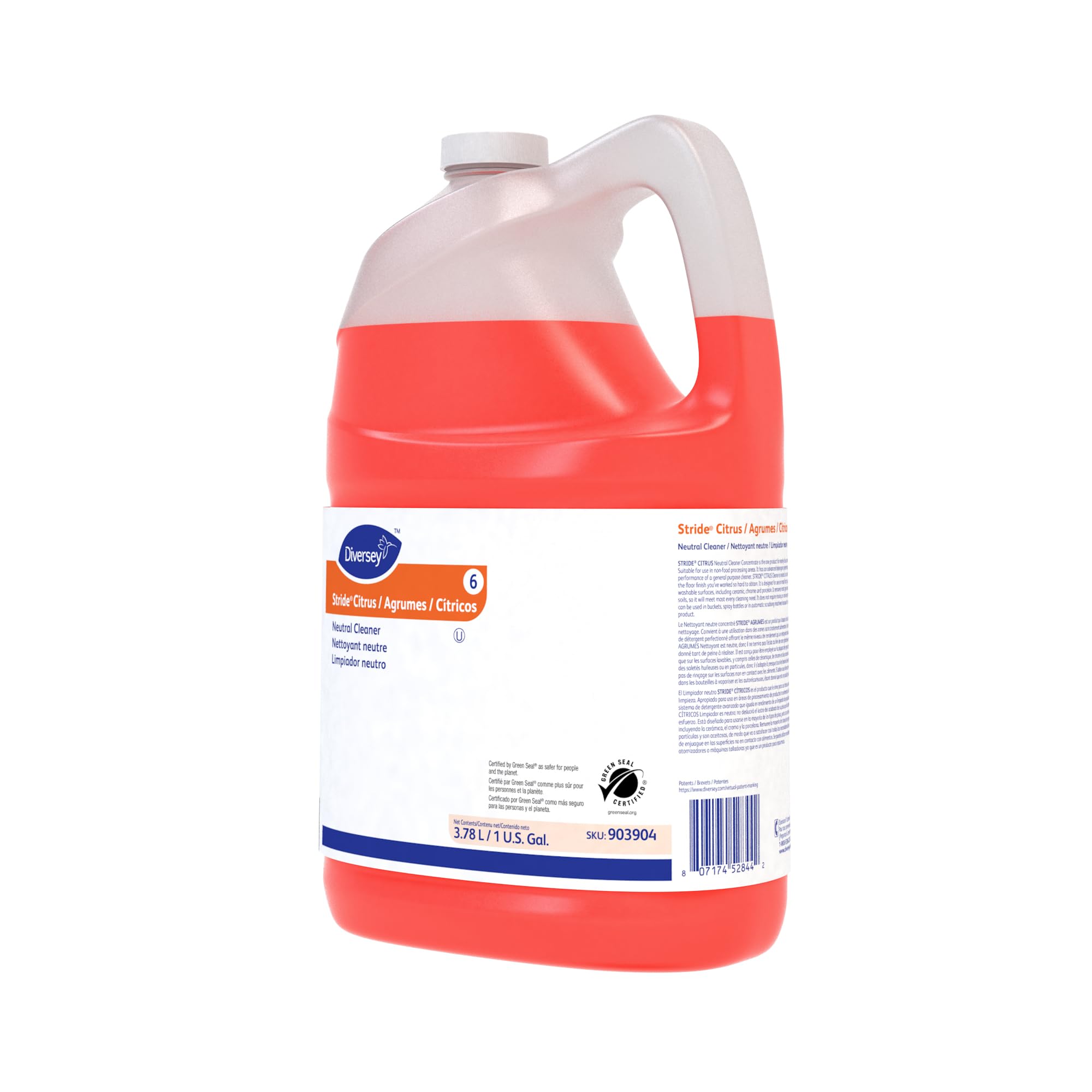 Diversey 903904 Stride Citrus Neutral Cleaner - Commercial Grade Floor Cleaner Concentrate, 1 Gallon (128 Fl Oz) - Fresh Citrus Scent - Ideal for Hospitals, Schools & Office Buildings