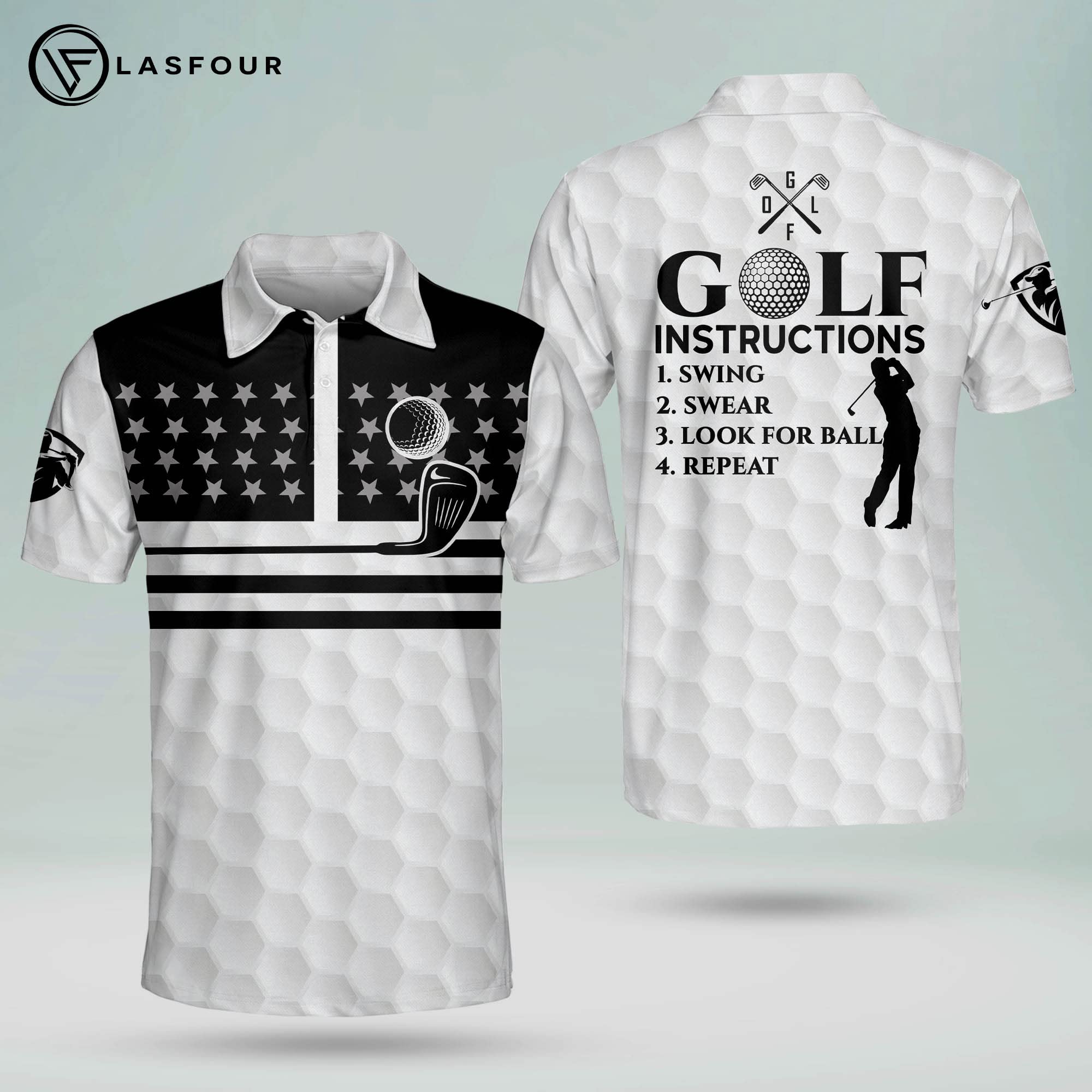 LASFOUR Patriotic Golf Shirts for Men - American Flag Polo Shirts, Funny Short Sleeve Golf Shirts for Dad & Grandpa - Perfect for 4th of July, Memorial Day & Father's Day Golf Outings