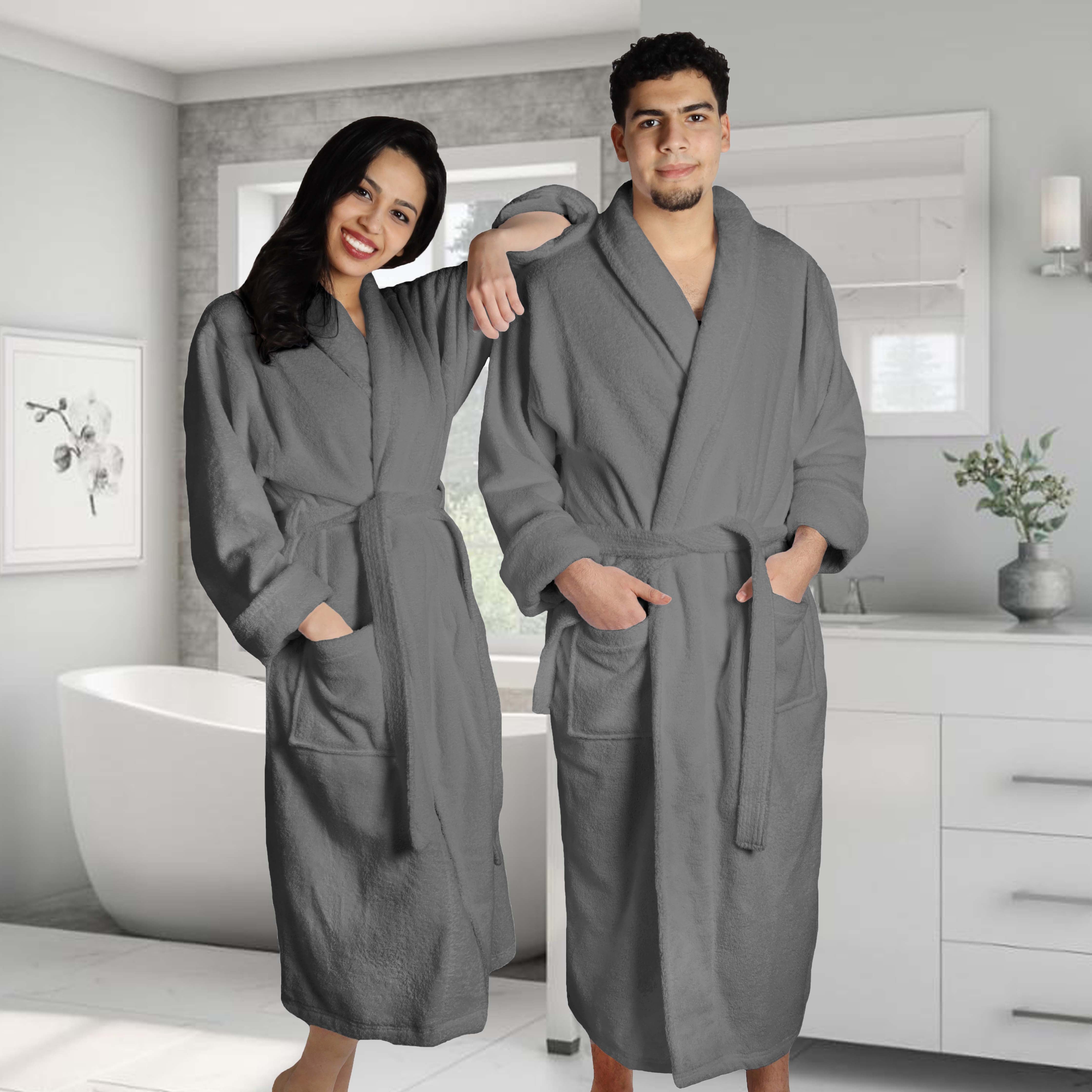 Premium Turkish Cotton Bathrobe for Women & Men - Unisex Shawl Collar Long Robe with Pockets | Soft Spa, Lounge & Hotel Style Bathrobe for Home Relaxation