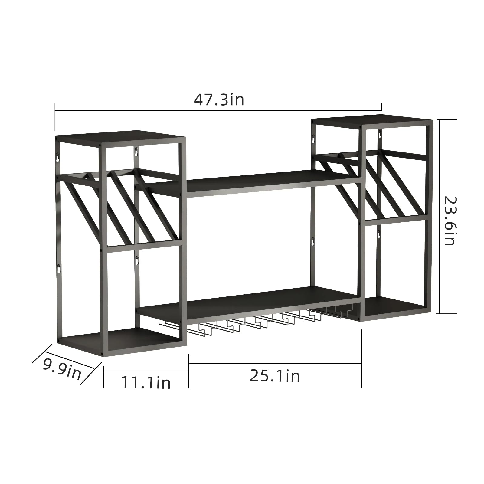 Modern Metal Wall Mounted Wine Rack - Multi-Functional Bar Shelf with Glass Holder for Liquor Bottles - Perfect for Home Bar, Kitchen & Dining Room Organization - Ideal for Wine Storage, Entertaining Guests & Small Space Decor