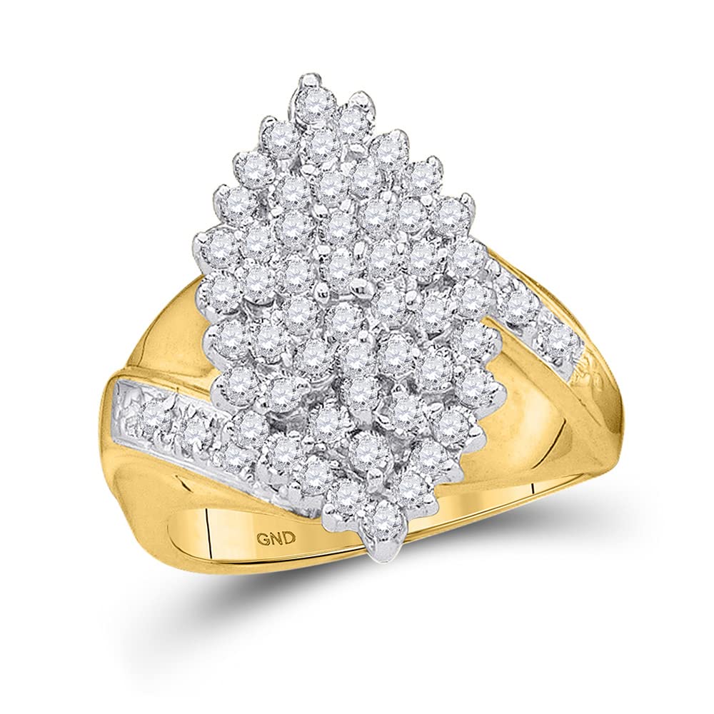 10Kt Yellow Gold Women's Round Diamond Marquise Cluster Ring - 1 CTTW Total Weight, Elegant Wedding Band, Anniversary Gift, Engagement Jewelry for Her