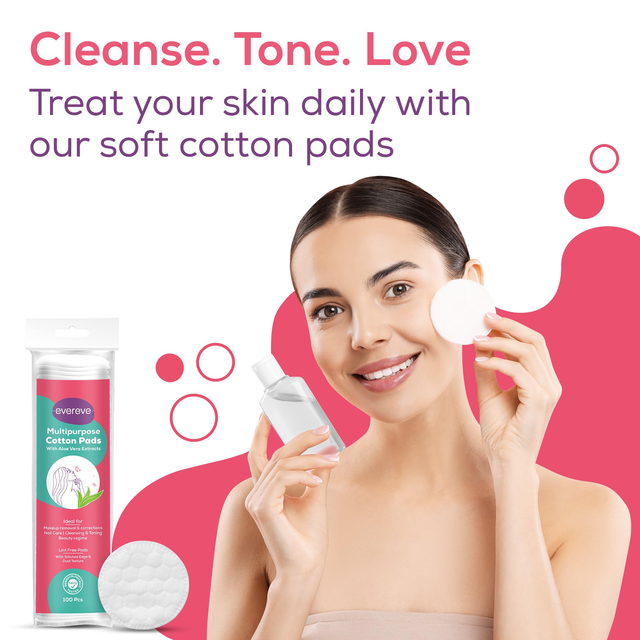 Evereve 200-Pack Multipurpose Cotton Pads | 100% Pure Cotton with Aloe Vera | Double-Sided Embossed Design | Gentle for Face, Eyes & Nails | Perfect for Makeup Removal, Skin Cleansing & Nail Polish Removal | 2-Pack (100 Pads Each) | Ideal for Daily Beauty Routine & Travel