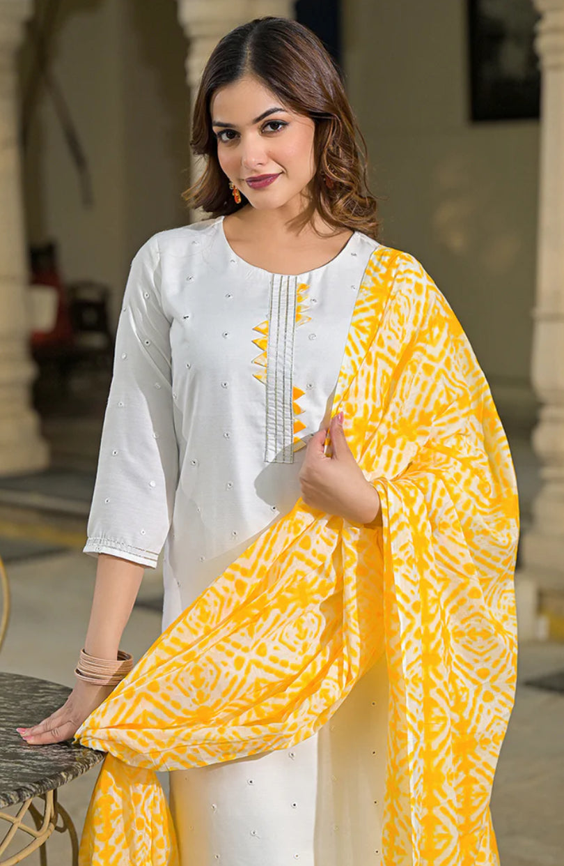 Stylish Yellow Rayon Blend Embroidered Kurta Set for Women | Traditional Indian Ethnic Wear | Perfect for Festivals, Weddings & Casual Outings