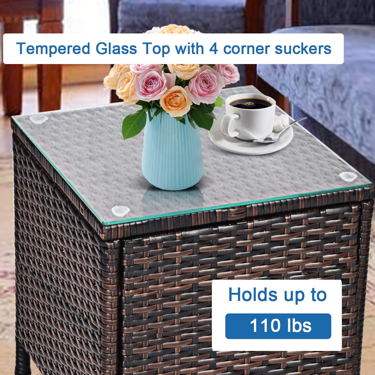 Tangkula 3-Piece Outdoor Patio Furniture Set - Wicker Rattan Conversation Set with Coffee Table, Chairs & Thick Cushions - Perfect for Garden, Backyard, Poolside or Balcony Relaxation