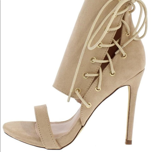 Sassy Suede Nude Side Lace Up Heels - Women's Fashion High Heels for Party, Wedding & Evening Events | Comfortable & Stylish Dress Shoes