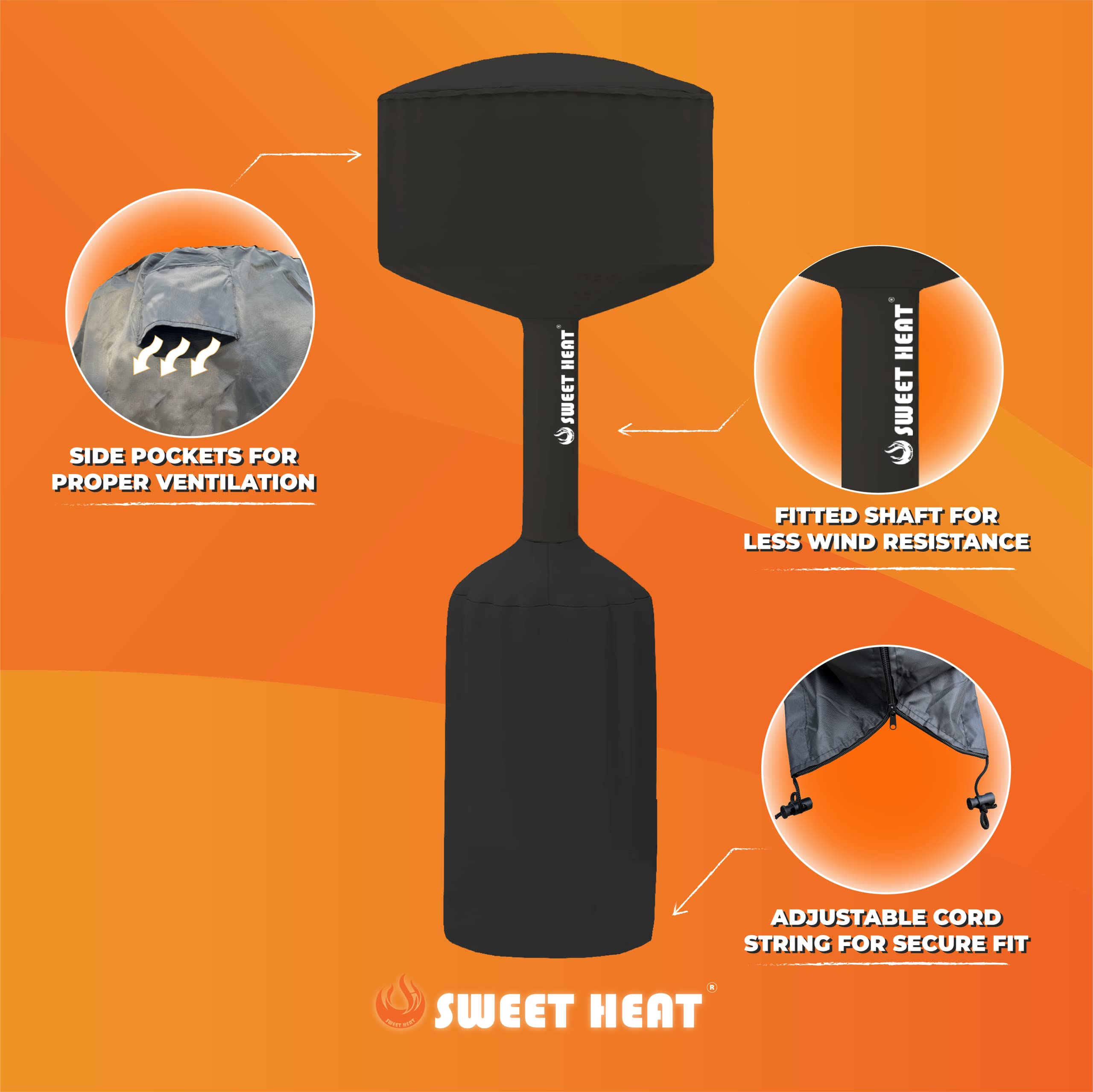 Sweet Heat Patio Heater Cover - Black | Universal Fit for All Heat Reflectors | Weatherproof Outdoor Protection for Patio, Deck & Backyard