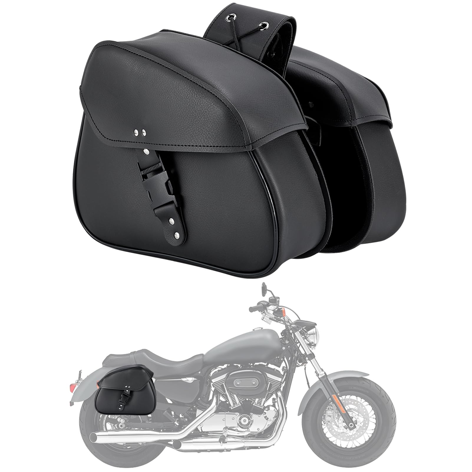 Dream Apparel Faux Leather Motorcycle Saddle Bags - Universal Throw Over Side Bags for Honda Shadow, Sportster, Softail, Dyna & V-star - Waterproof PVC Storage (Black) - Perfect for Road Trips & Daily Commuting