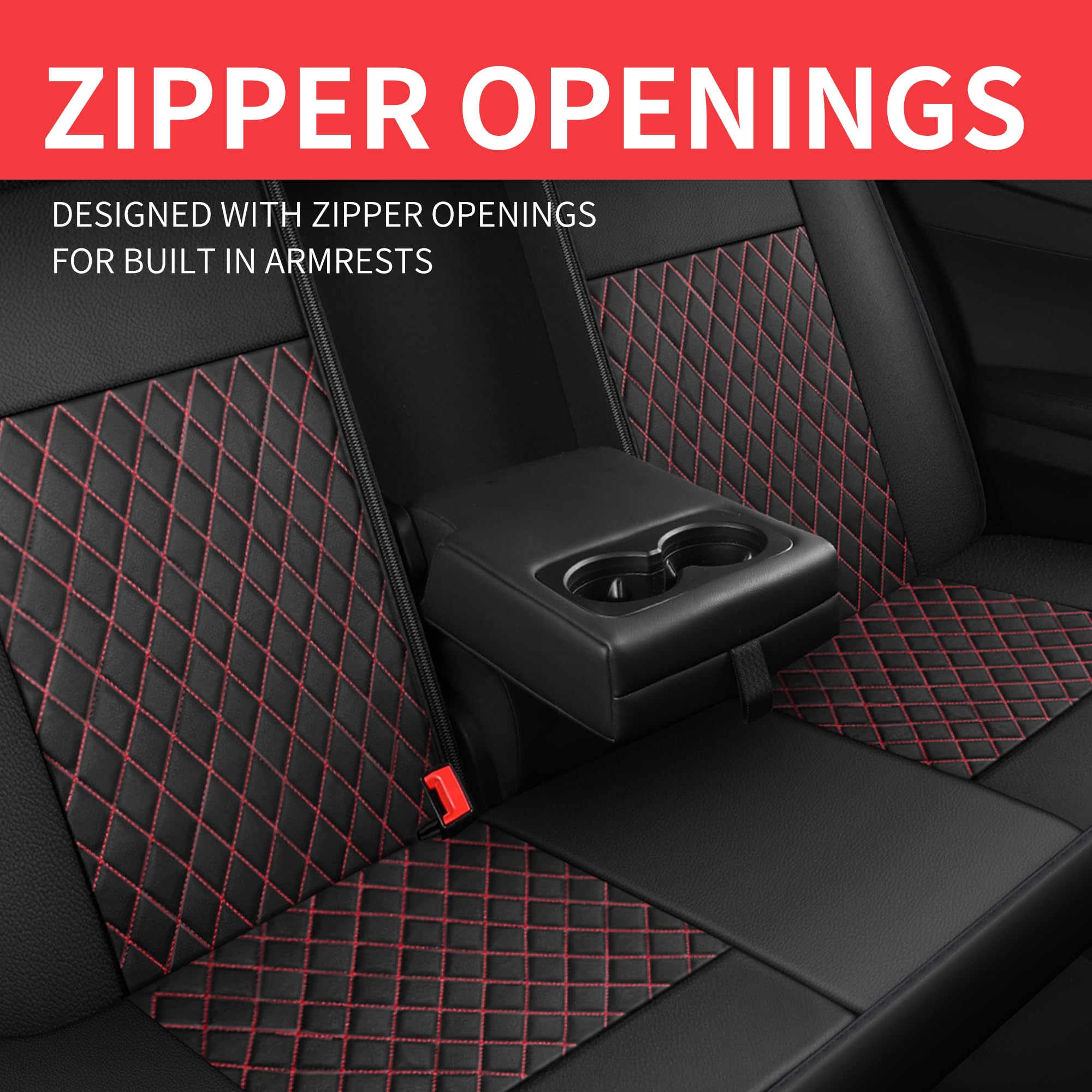 Premium PU Leather Car Seat Covers Full Set - Breathable, Waterproof, Universal Fit for Sedans, SUVs, Vans & Trucks - Airbag Compatible (Black+Redline) - Perfect for Road Trips, Daily Commuting & Vehicle Protection